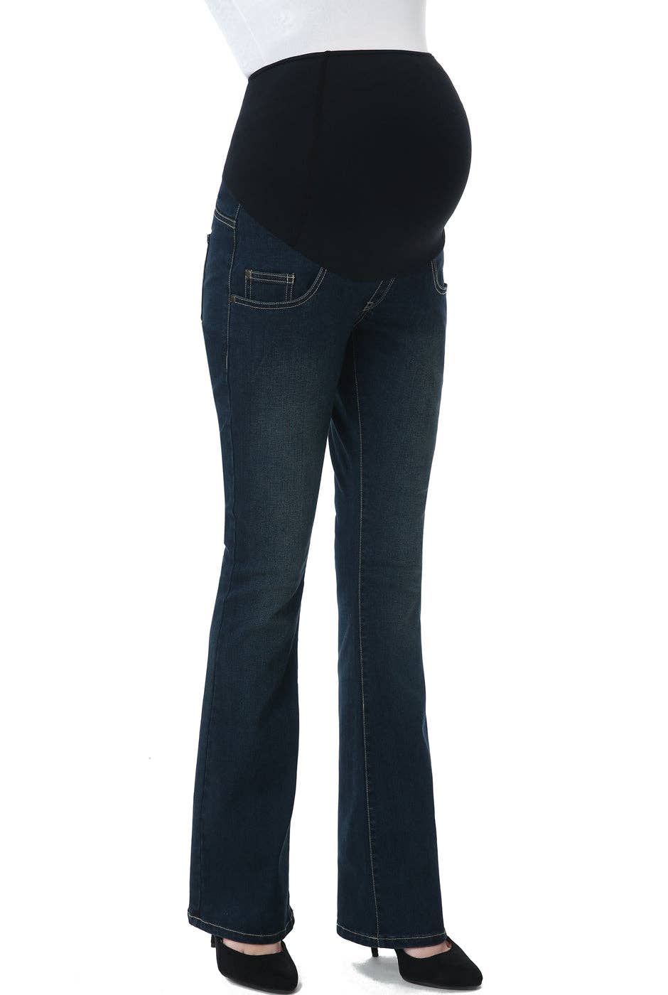 Kimi + Kai Maternity "Leni" Modern Boot Cut Denim Jeans Rich Indigo