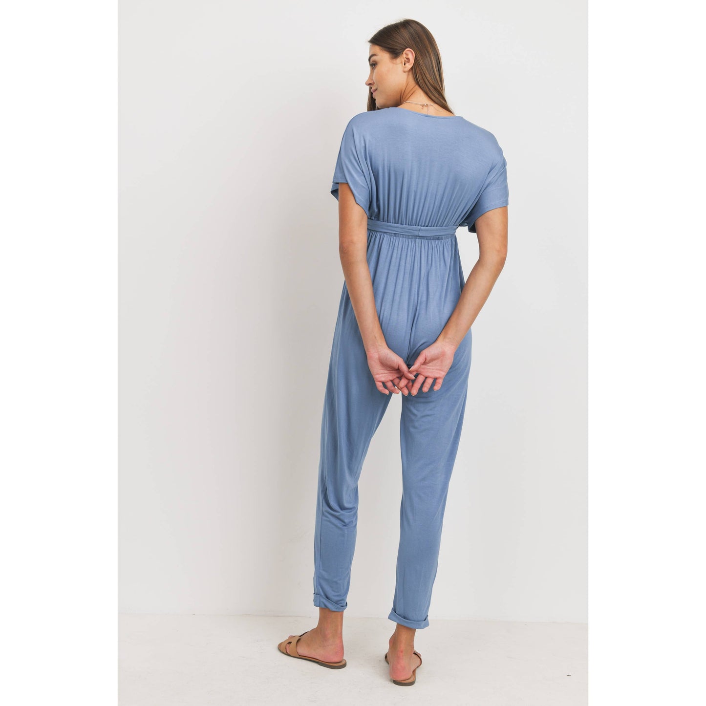 Dolman Sleeve Tie Waist Maternity Nursing Jumpsuit