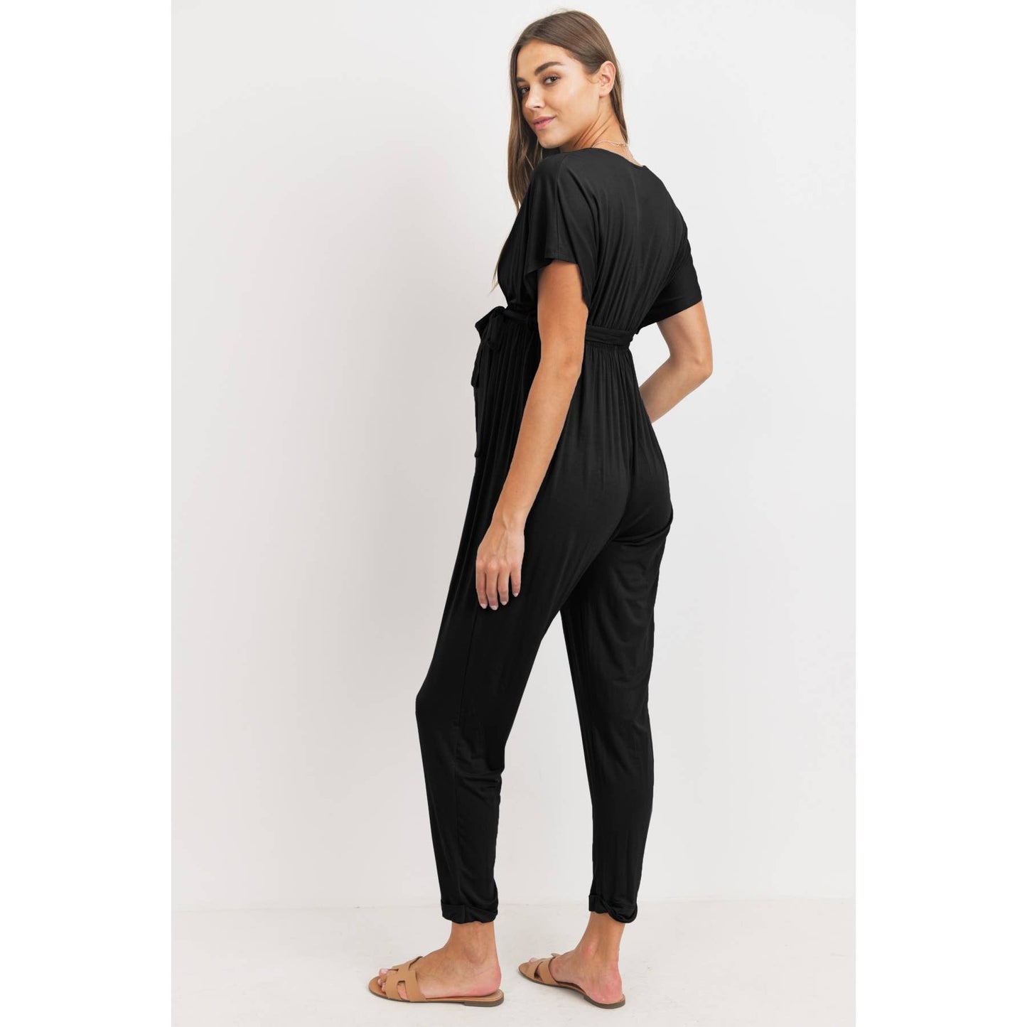 Dolman Sleeve Tie Waist Maternity Nursing Jumpsuit