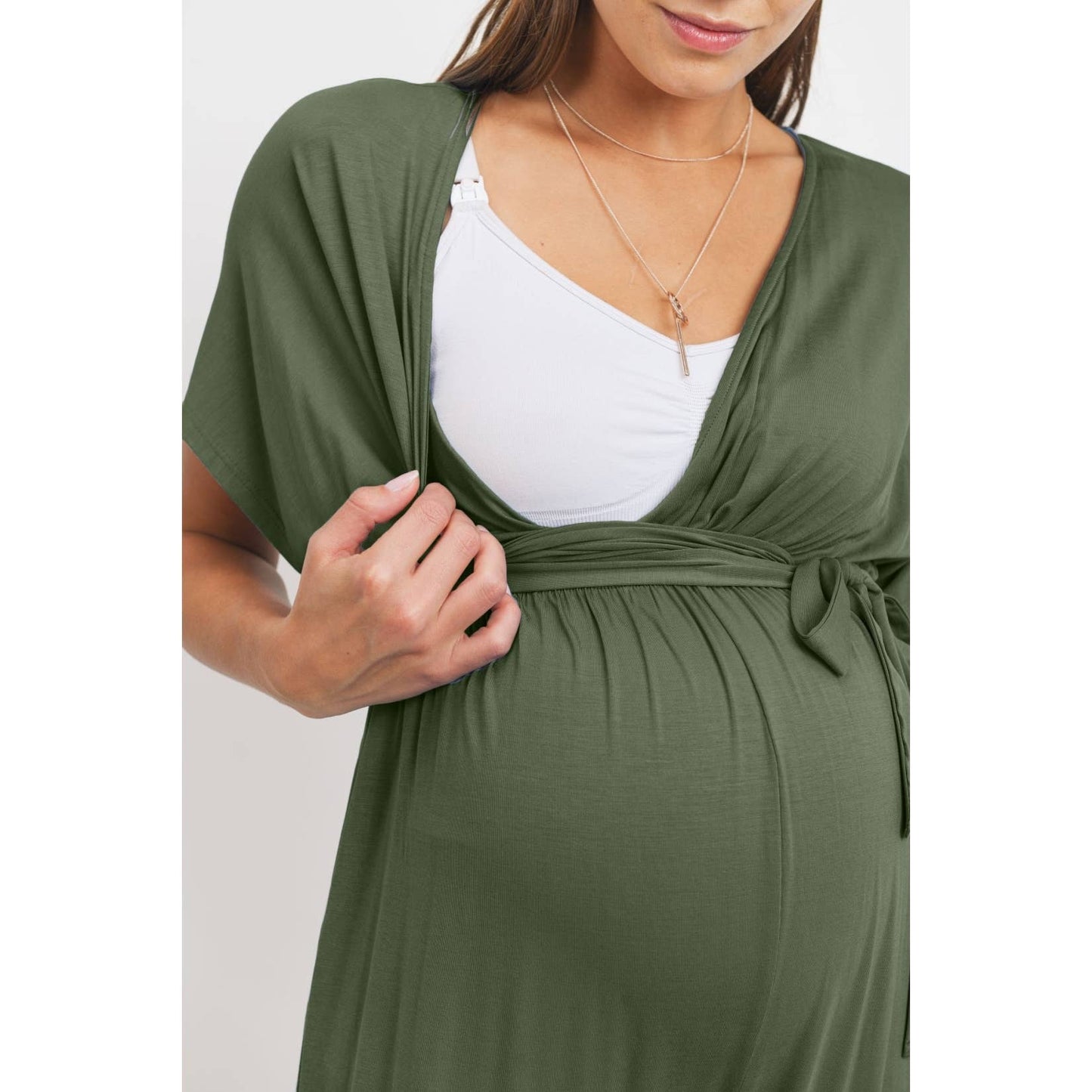 Dolman Sleeve Tie Waist Maternity Nursing Jumpsuit