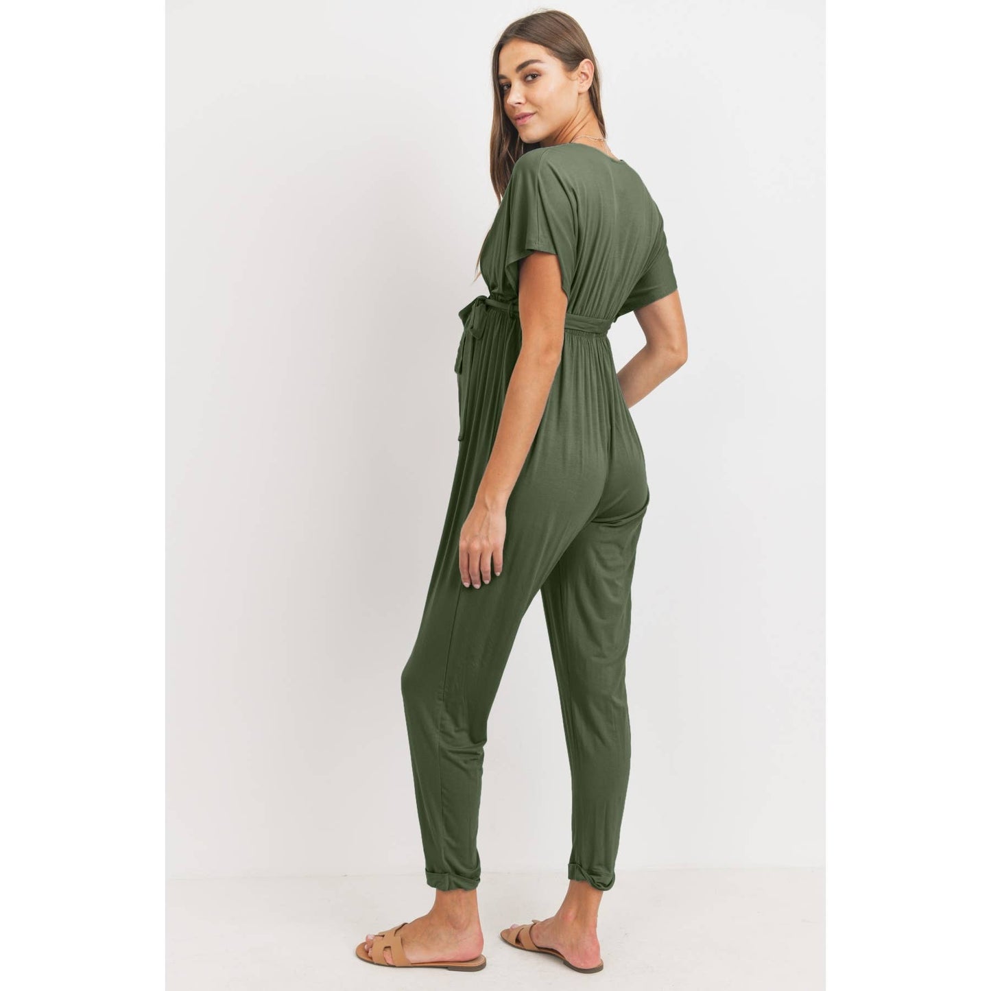 Dolman Sleeve Tie Waist Maternity Nursing Jumpsuit
