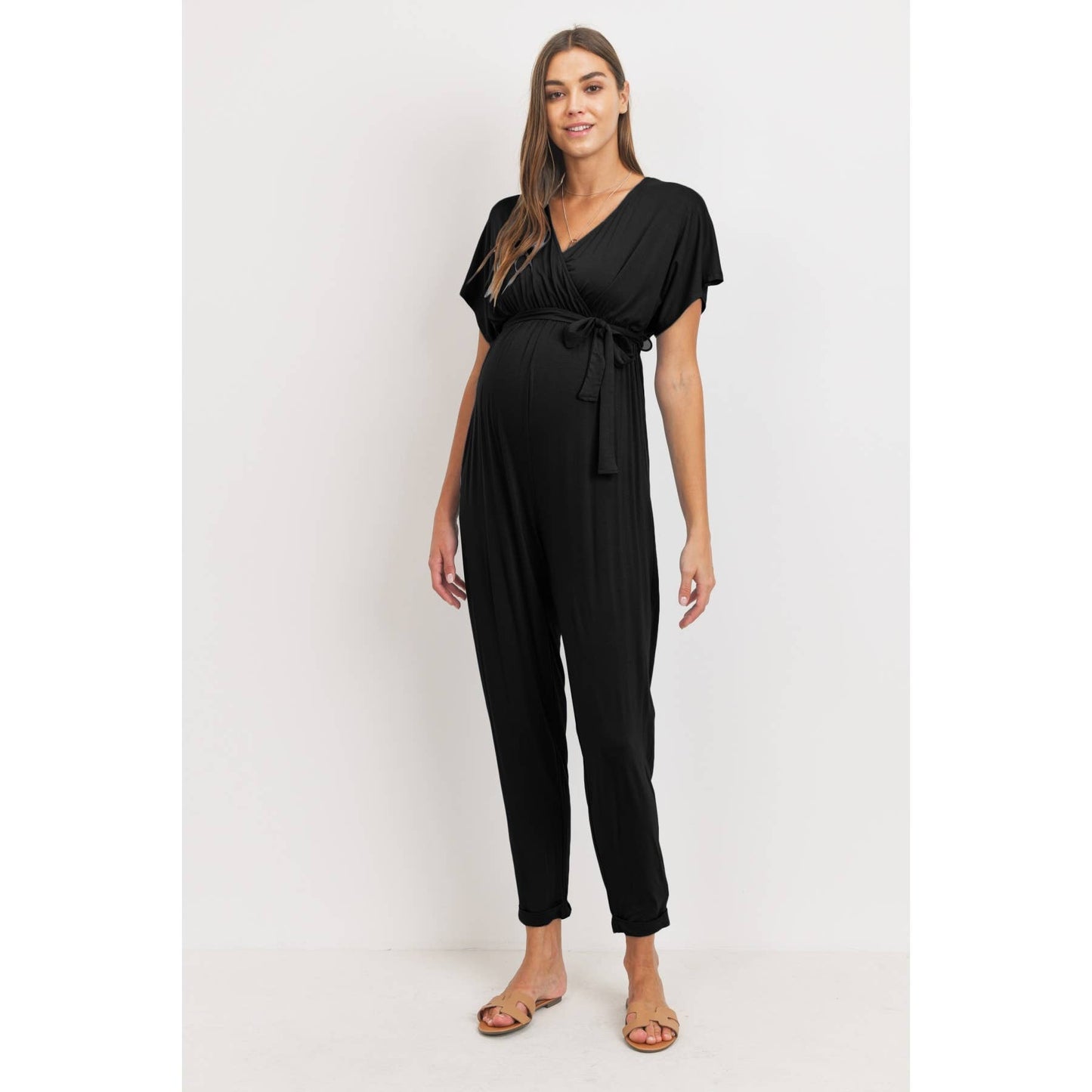 Dolman Sleeve Tie Waist Maternity Nursing Jumpsuit