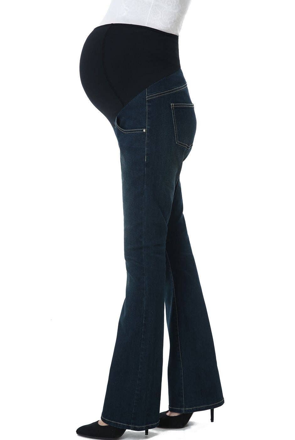 Kimi + Kai Maternity "Leni" Modern Boot Cut Denim Jeans Rich Indigo