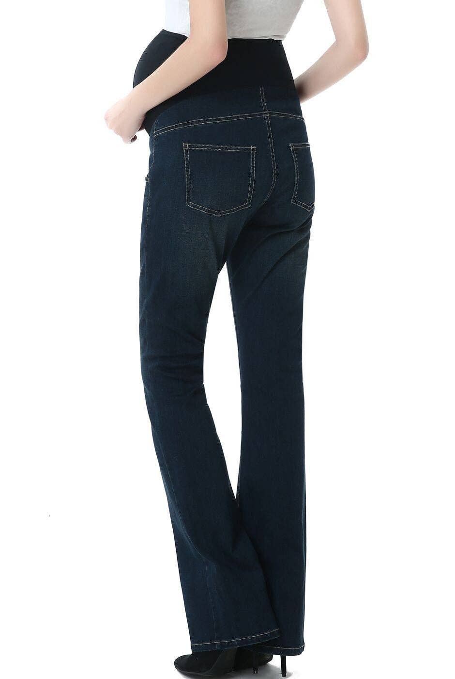 Kimi + Kai Maternity "Leni" Modern Boot Cut Denim Jeans Rich Indigo