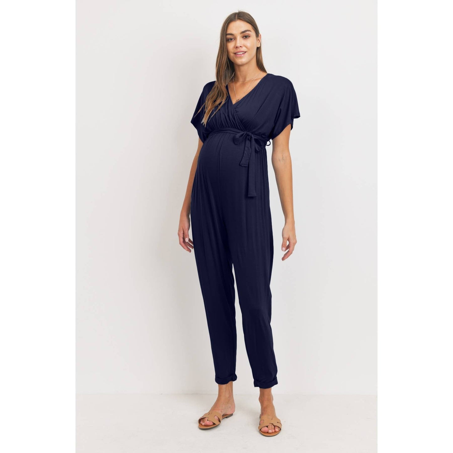 Dolman Sleeve Tie Waist Maternity Nursing Jumpsuit