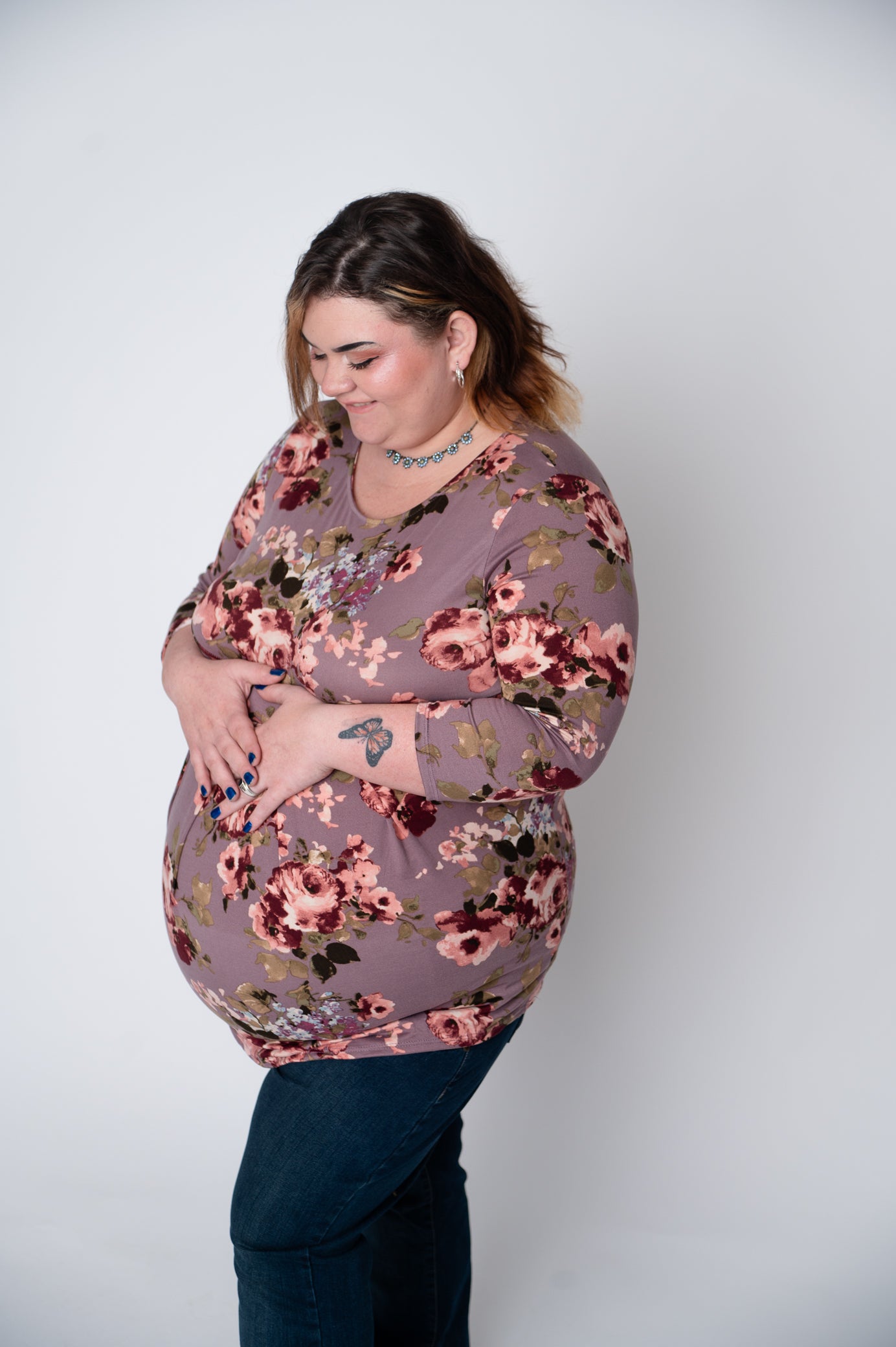 Floral Pleated Peplum Maternity Top