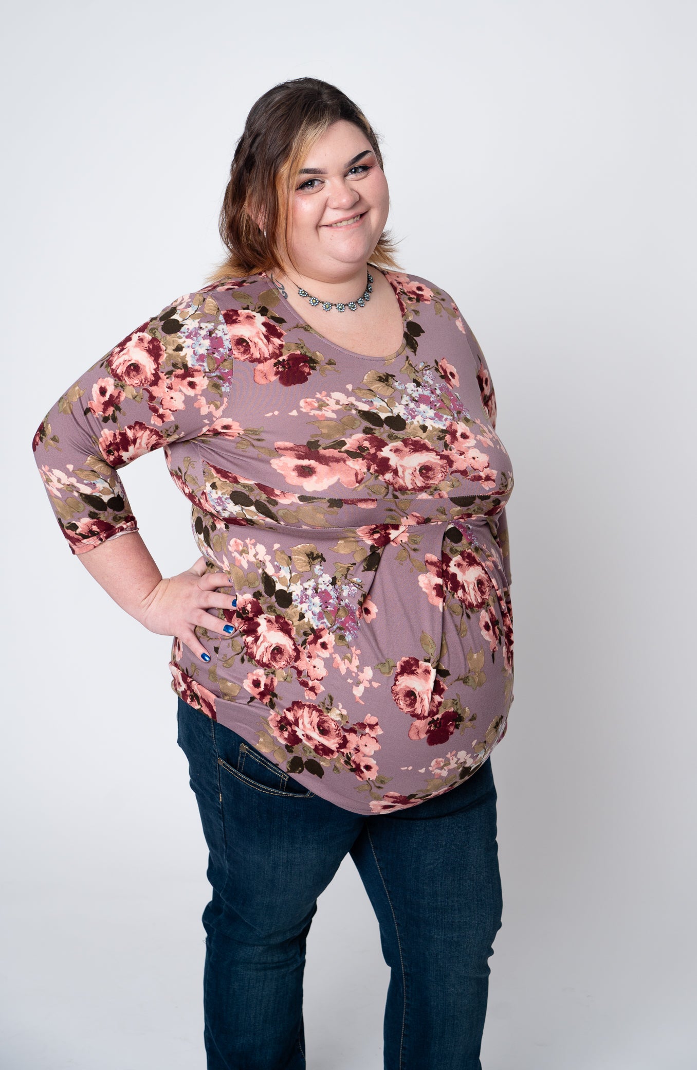 Floral Pleated Peplum Maternity Top