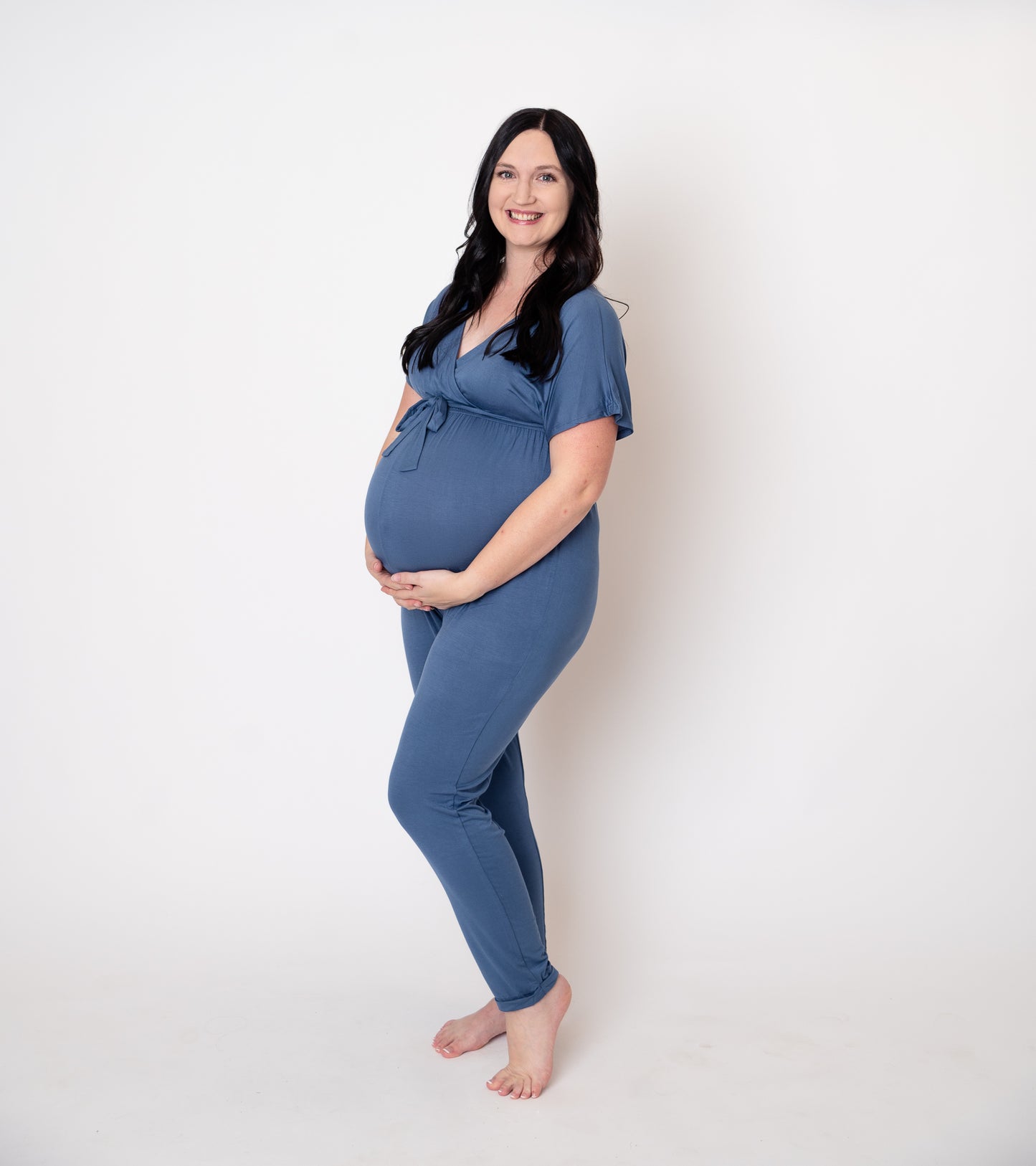 Dolman Sleeve Tie Waist Maternity Nursing Jumpsuit