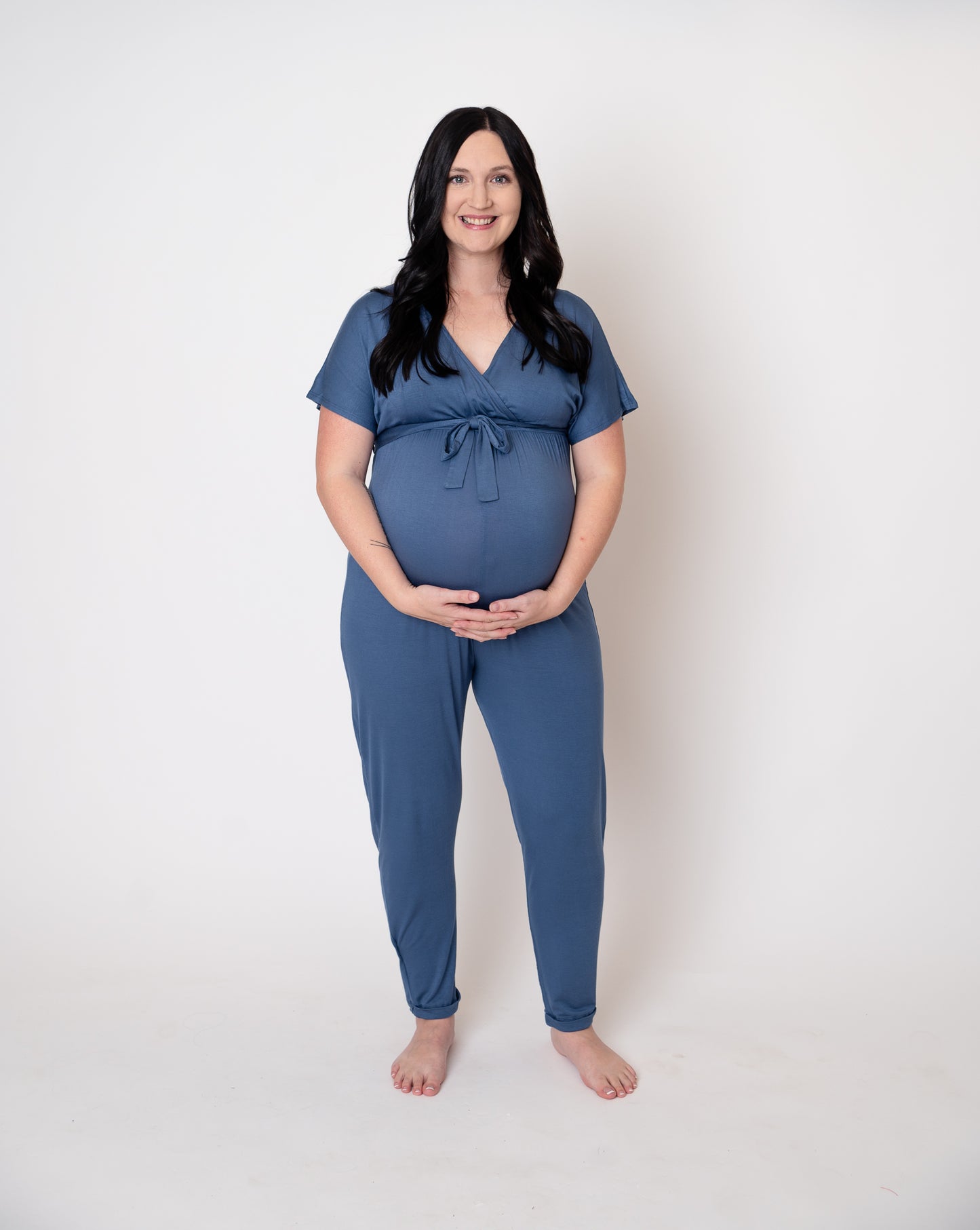 Dolman Sleeve Tie Waist Maternity Nursing Jumpsuit