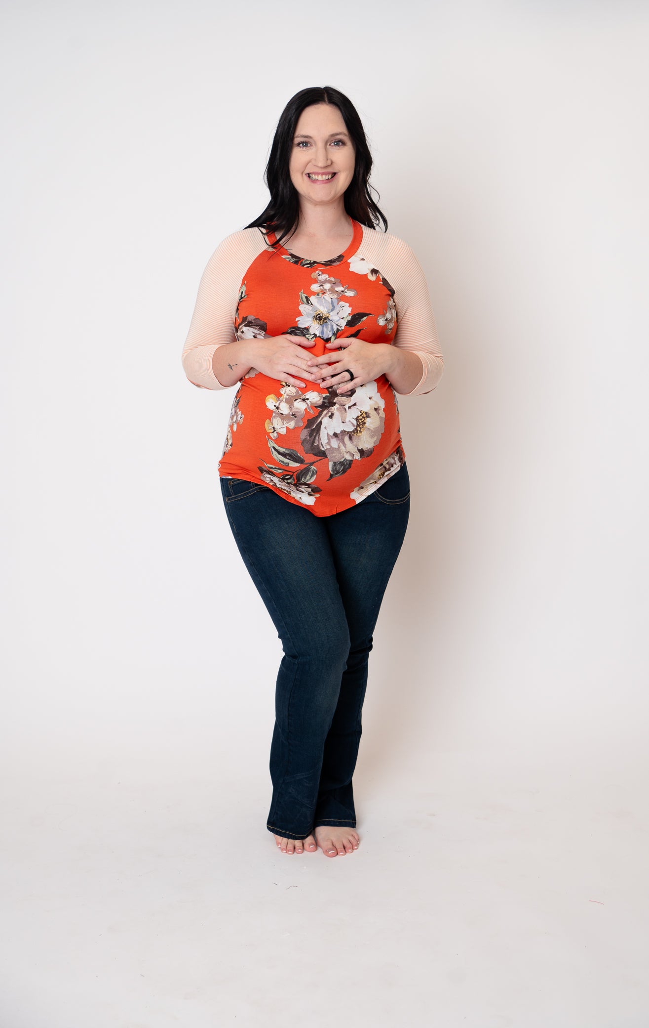Maternity Floral Print Baseball Tee