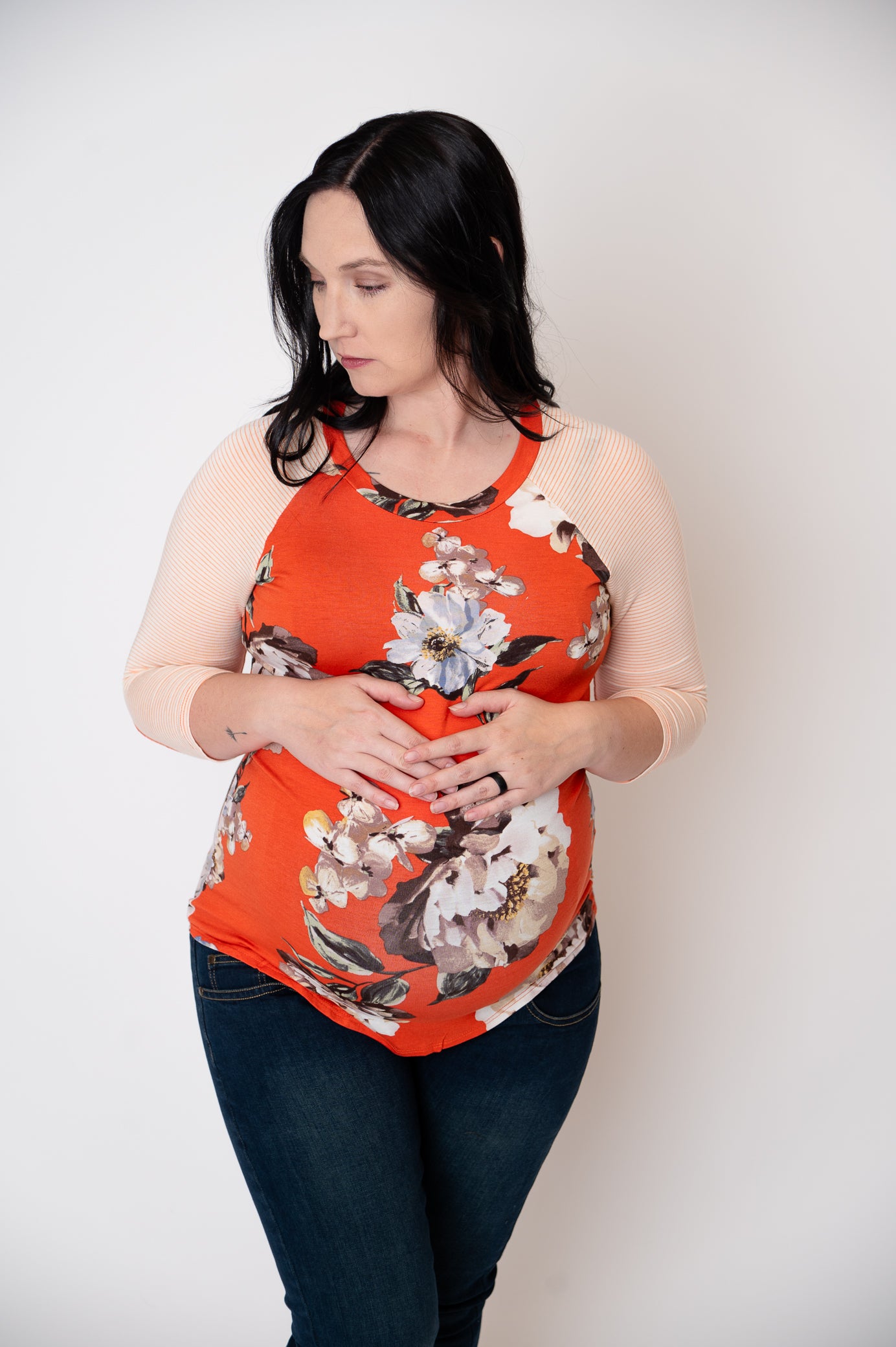 Maternity Floral Print Baseball Tee