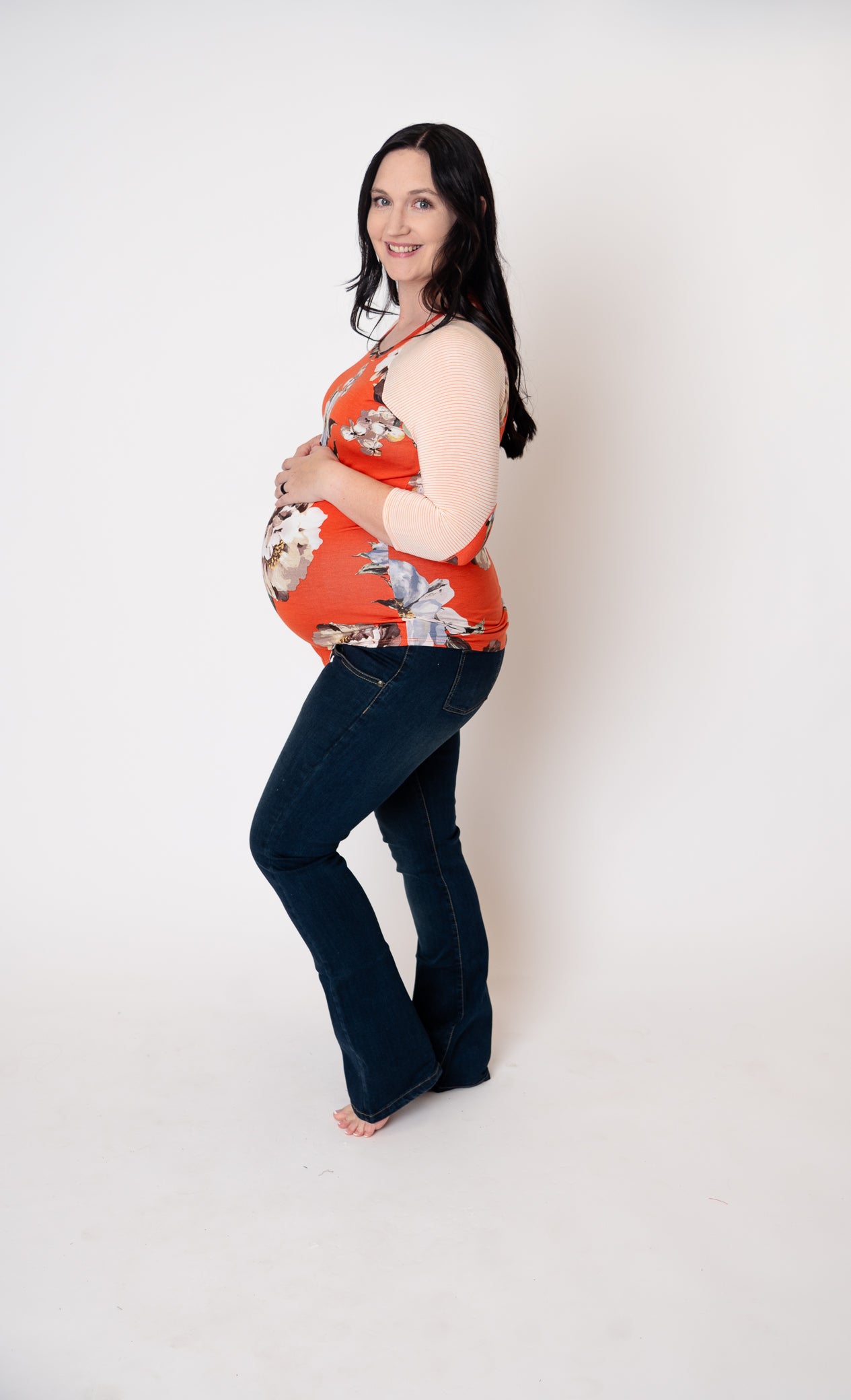 Maternity Floral Print Baseball Tee