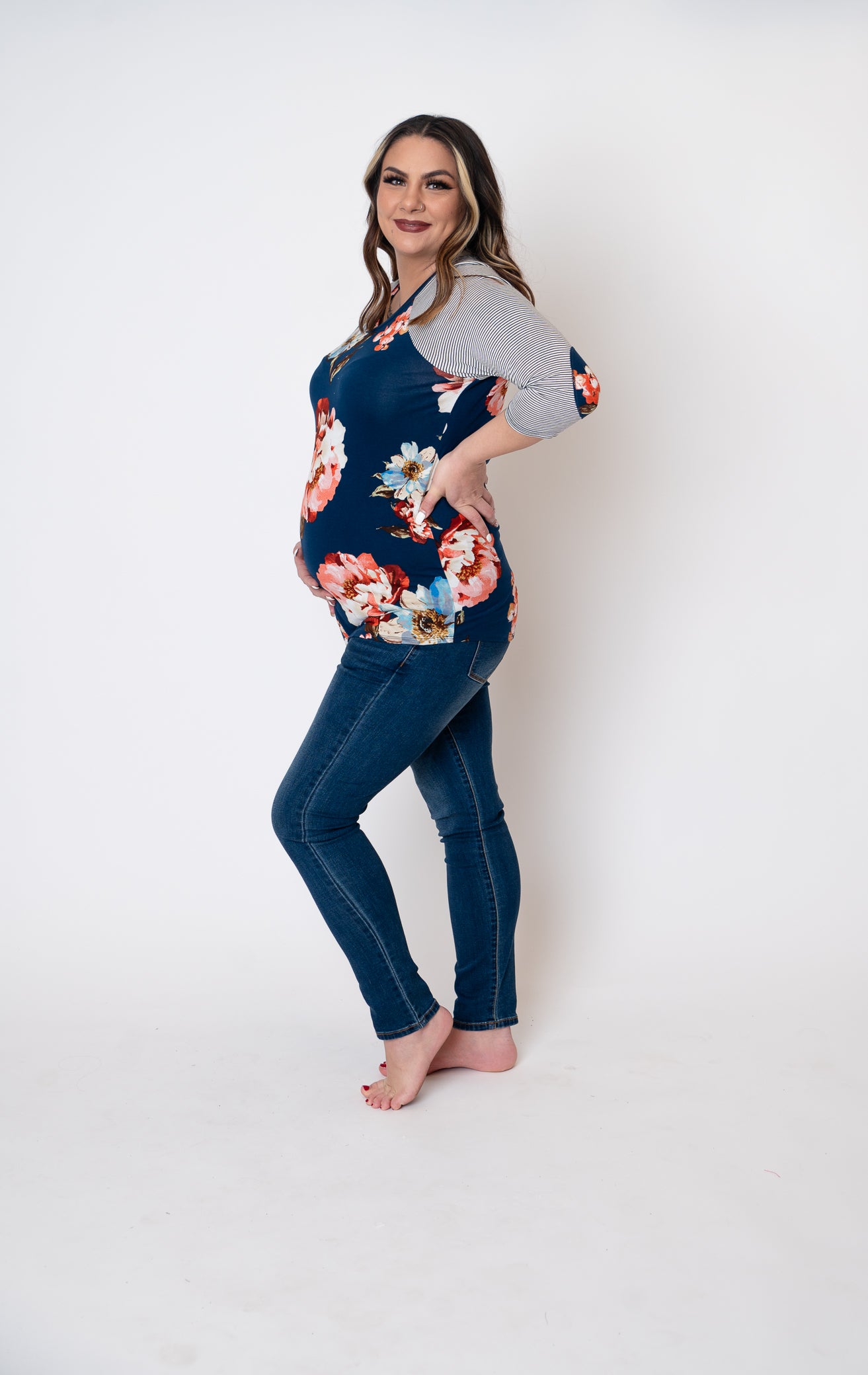 Maternity Floral Print Baseball Tee