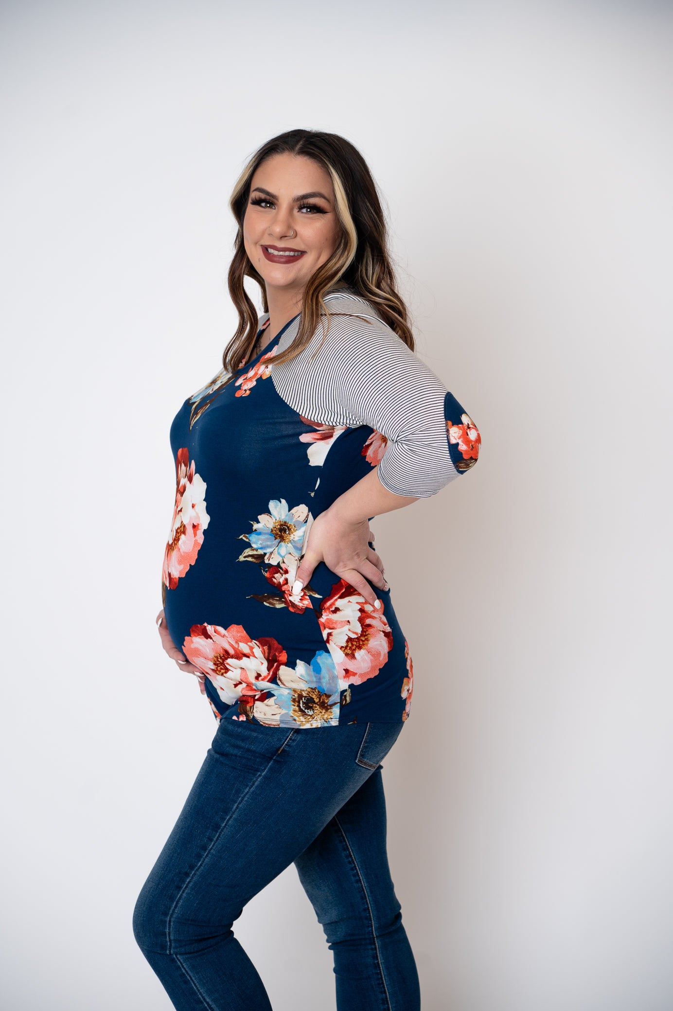 Maternity Floral Print Baseball Tee