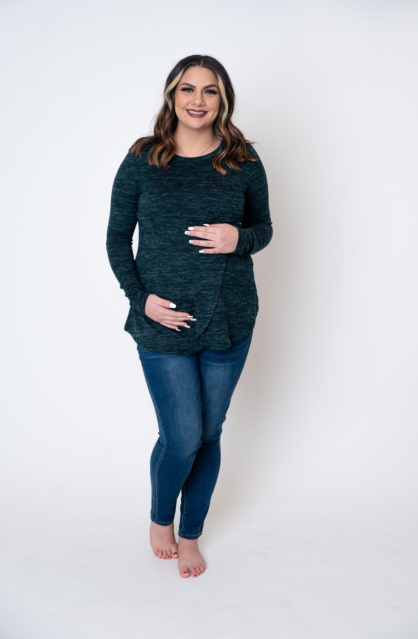 Crewneck Long Sleeve Maternity Nursing Knit Top