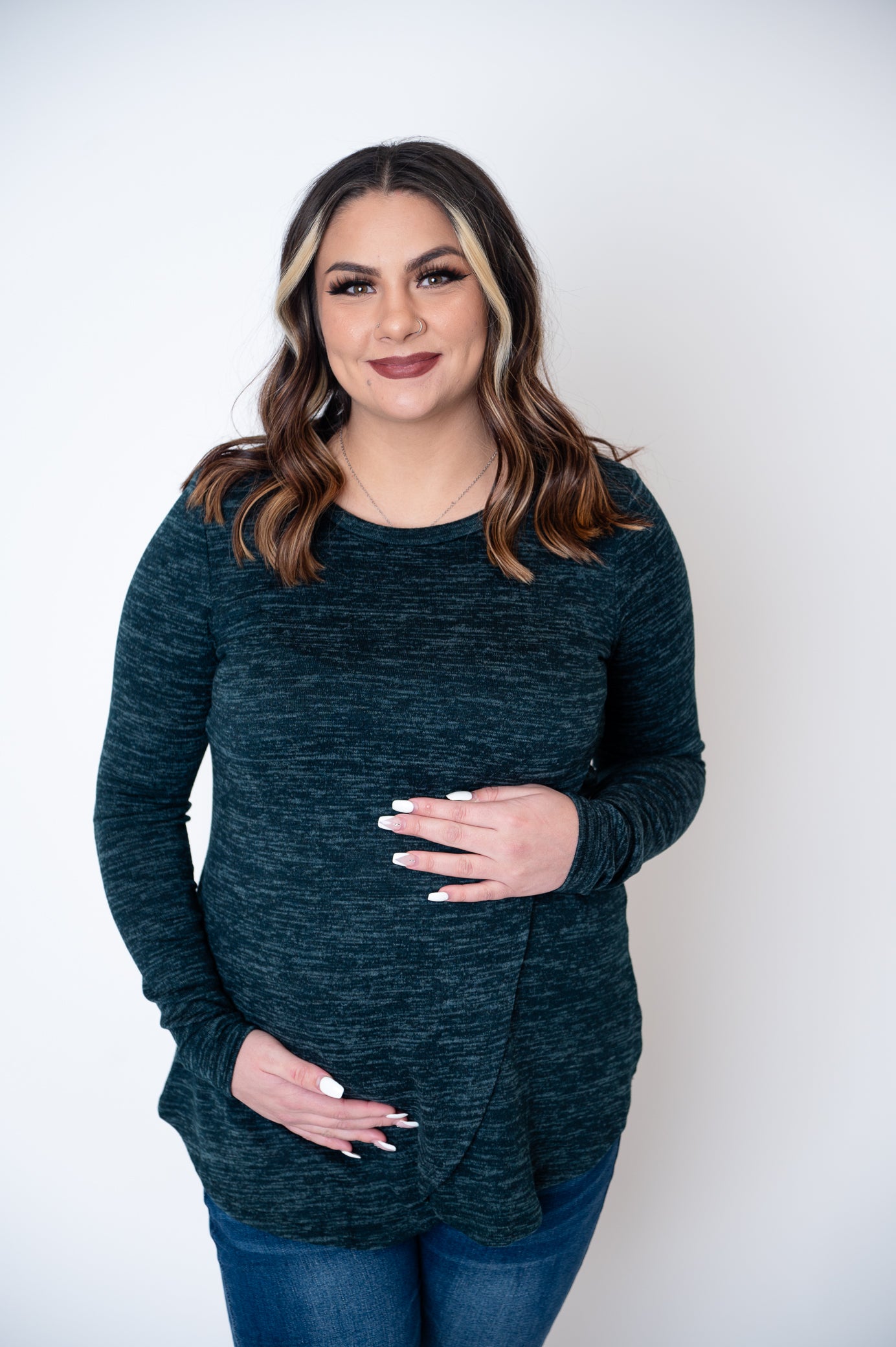 Crewneck Long Sleeve Maternity Nursing Knit Top