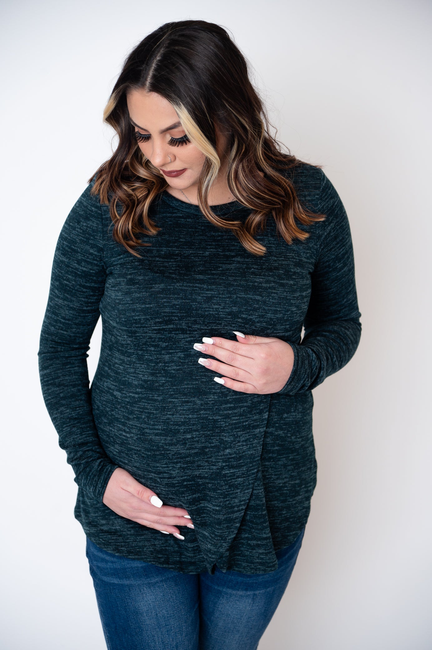 Crewneck Long Sleeve Maternity Nursing Knit Top