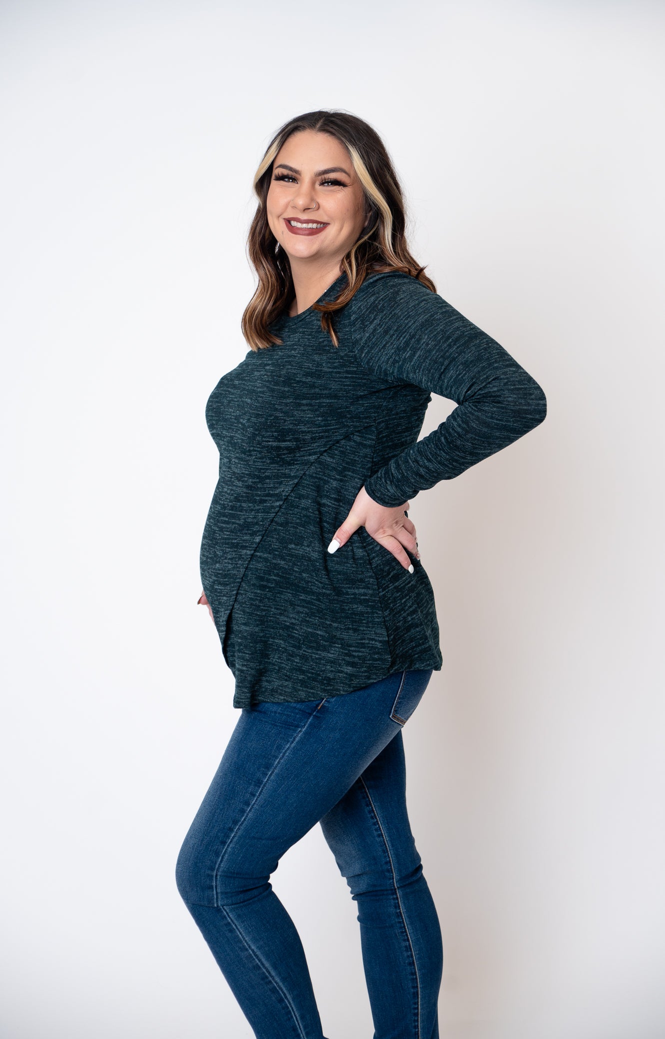 Crewneck Long Sleeve Maternity Nursing Knit Top