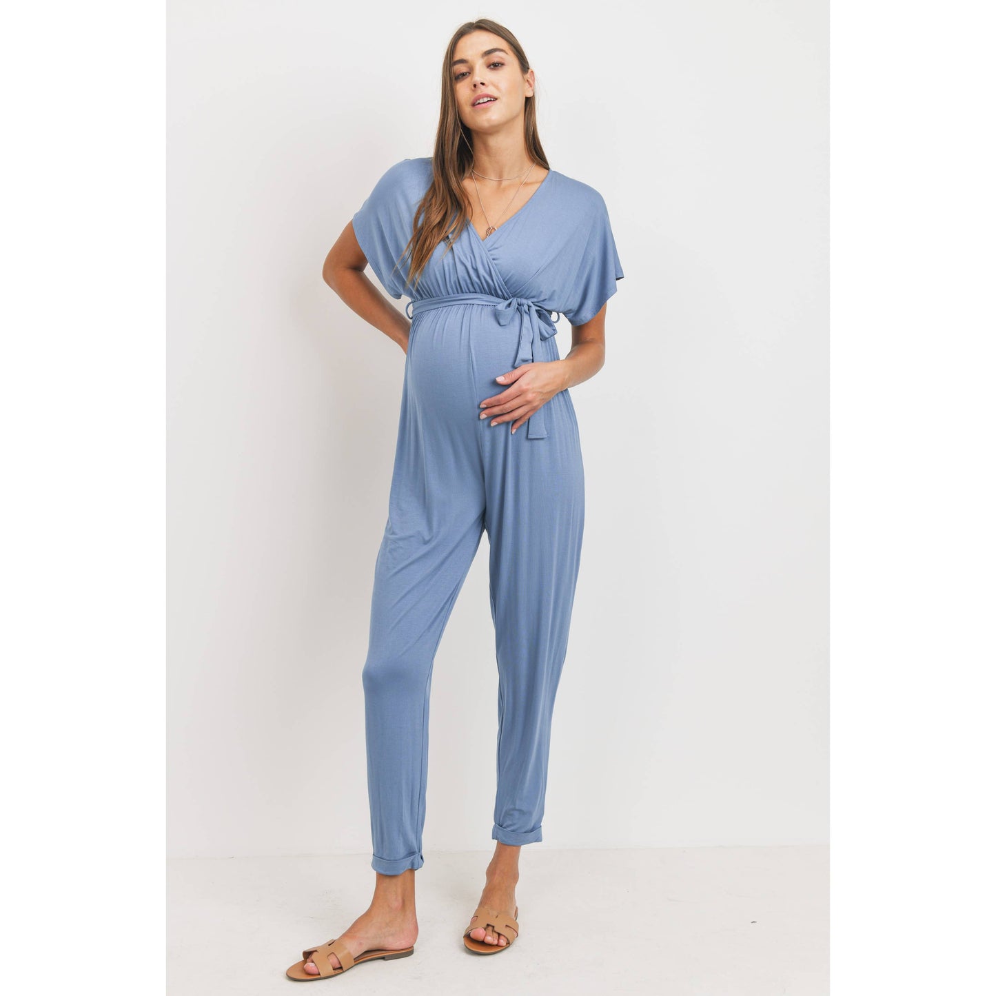 Dolman Sleeve Tie Waist Maternity Nursing Jumpsuit