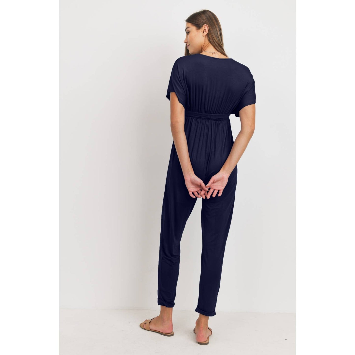 Dolman Sleeve Tie Waist Maternity Nursing Jumpsuit