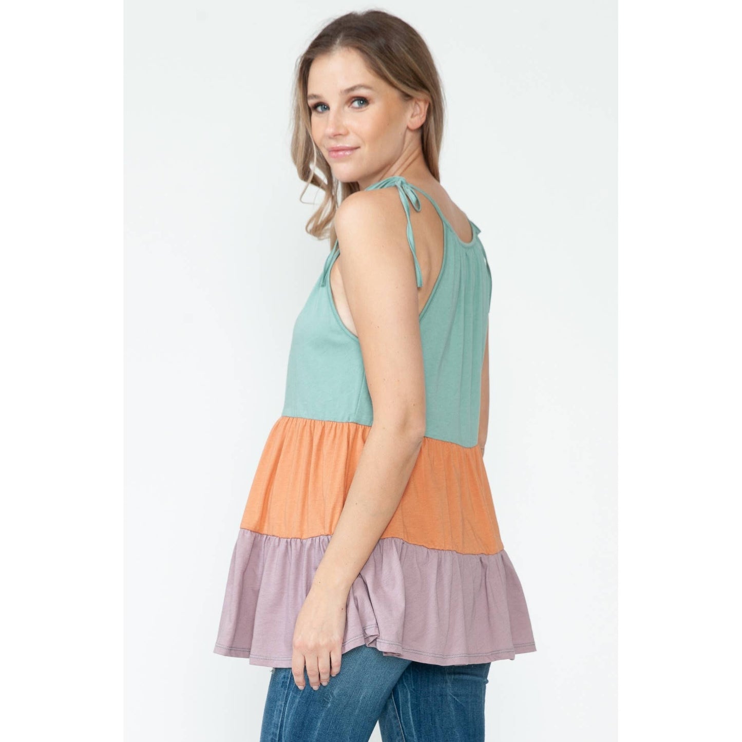 Maternity Sleeveless Tiered Baby Doll Top