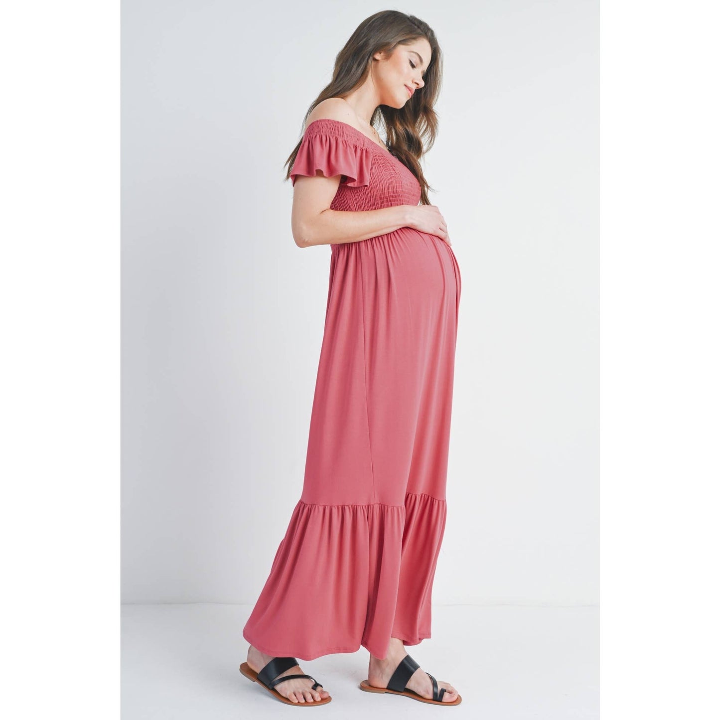 Off Shoulder Multi-Way Maternity Ruffle Maxi Dress