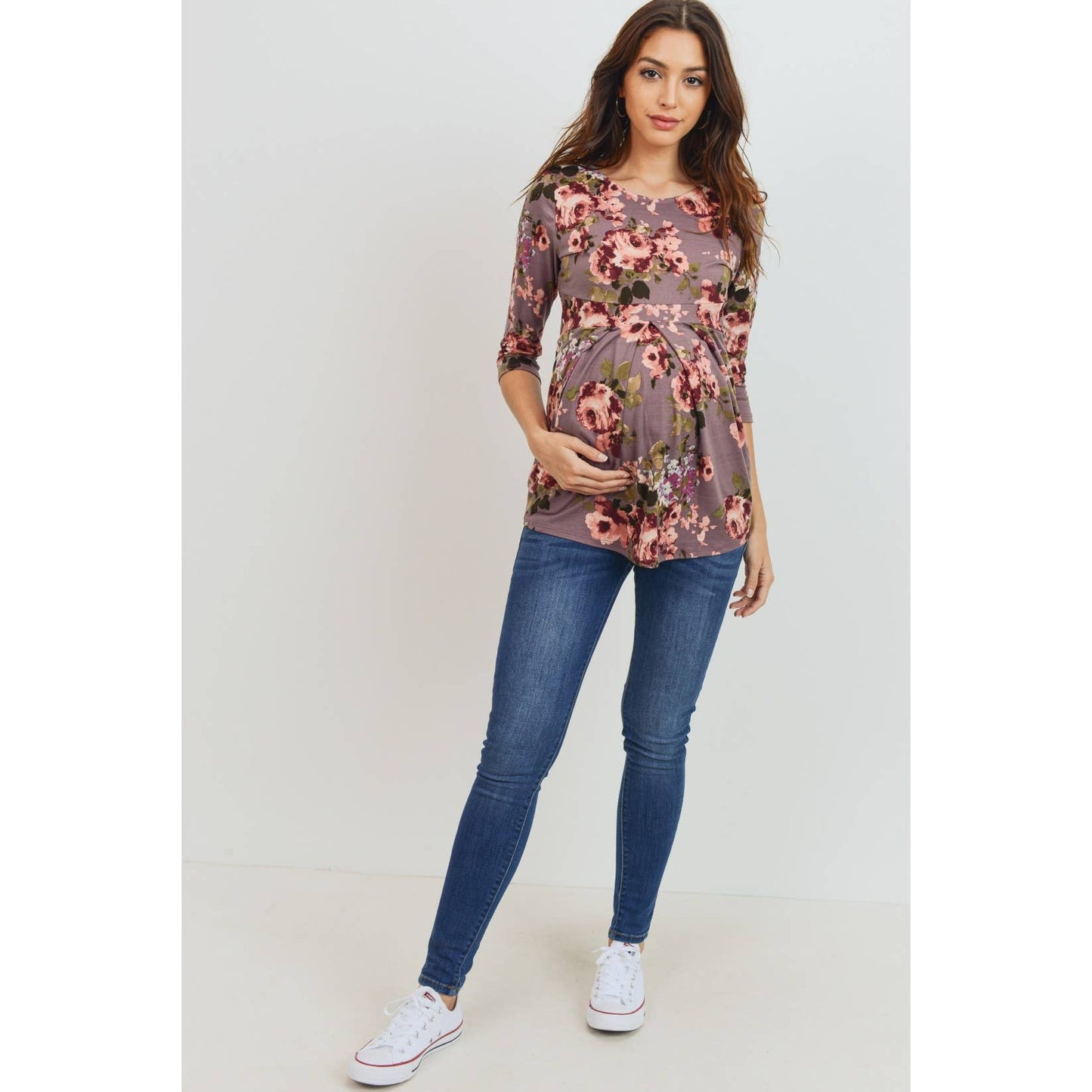 Floral Pleated Peplum Maternity Top