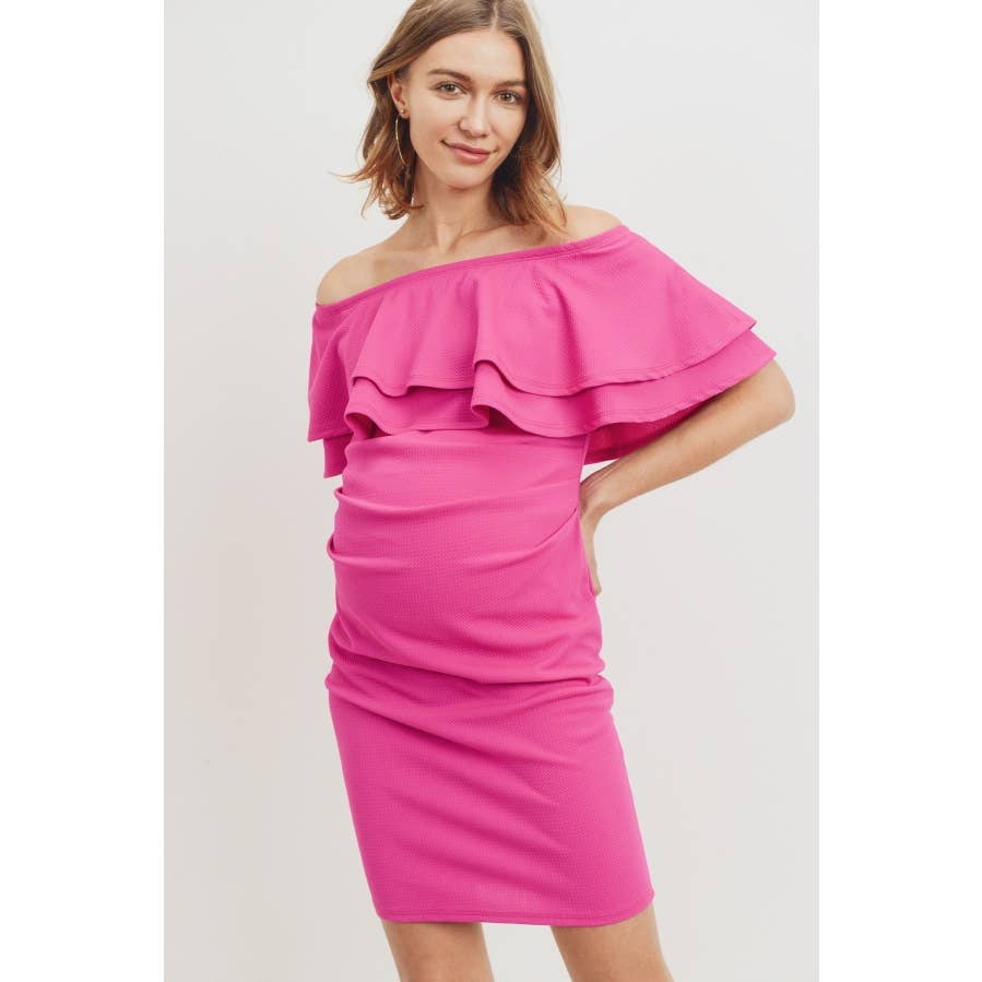 Off The Shoulder Ruffle Maternity Mini Dress