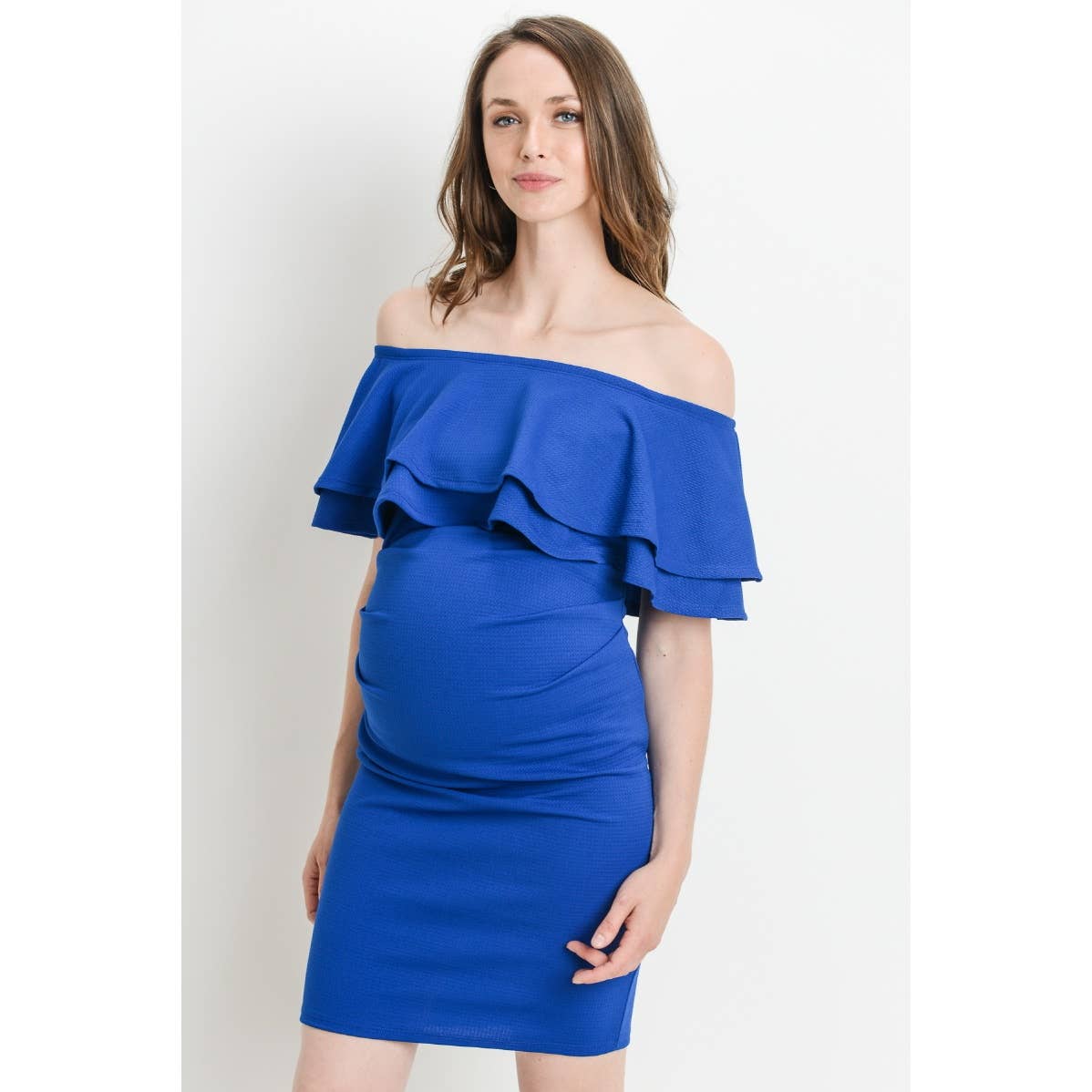 Off The Shoulder Ruffle Maternity Mini Dress