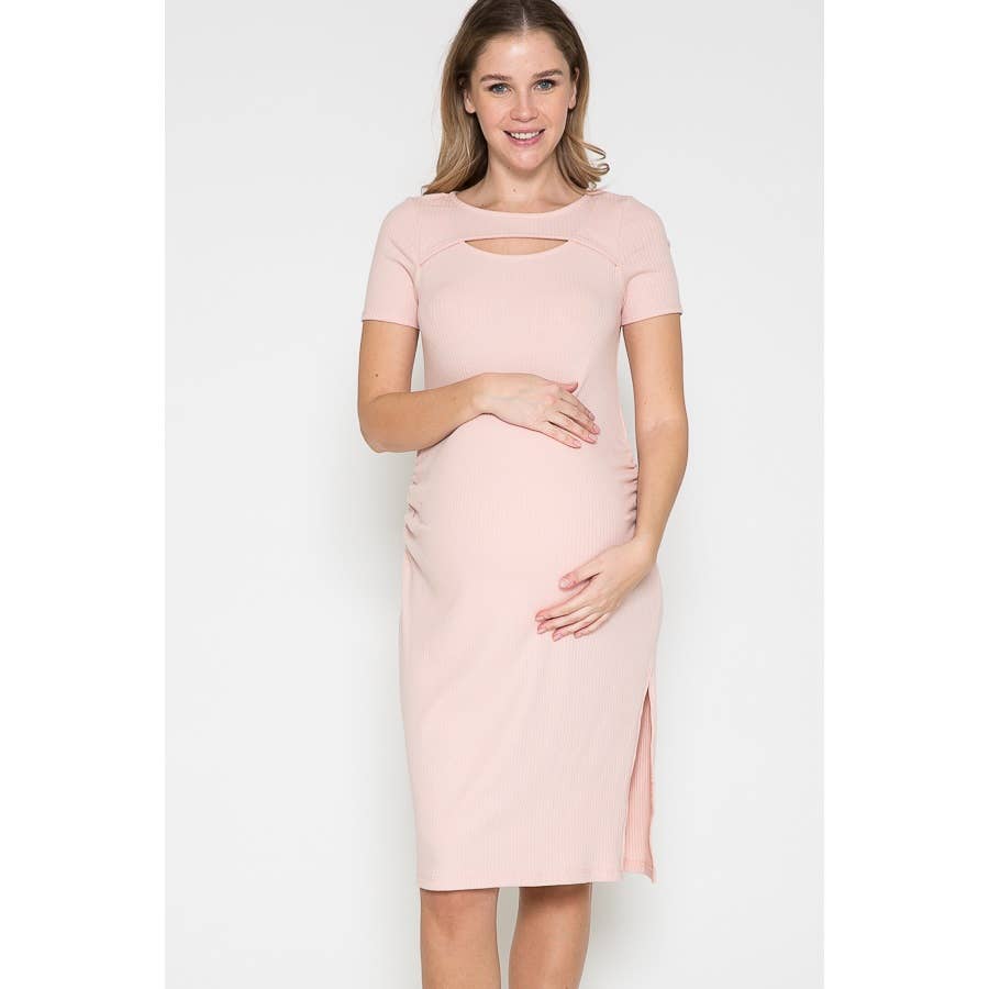 Maternity Pinky Side Slit Midi Dress