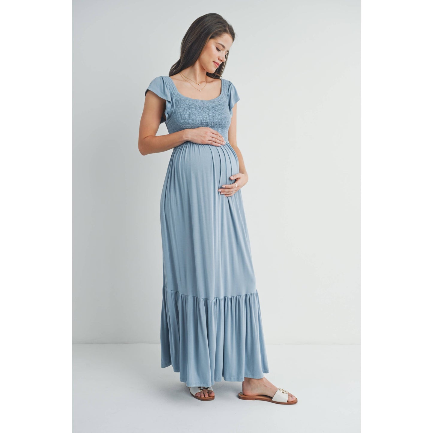 Off Shoulder Multi-Way Maternity Ruffle Maxi Dress