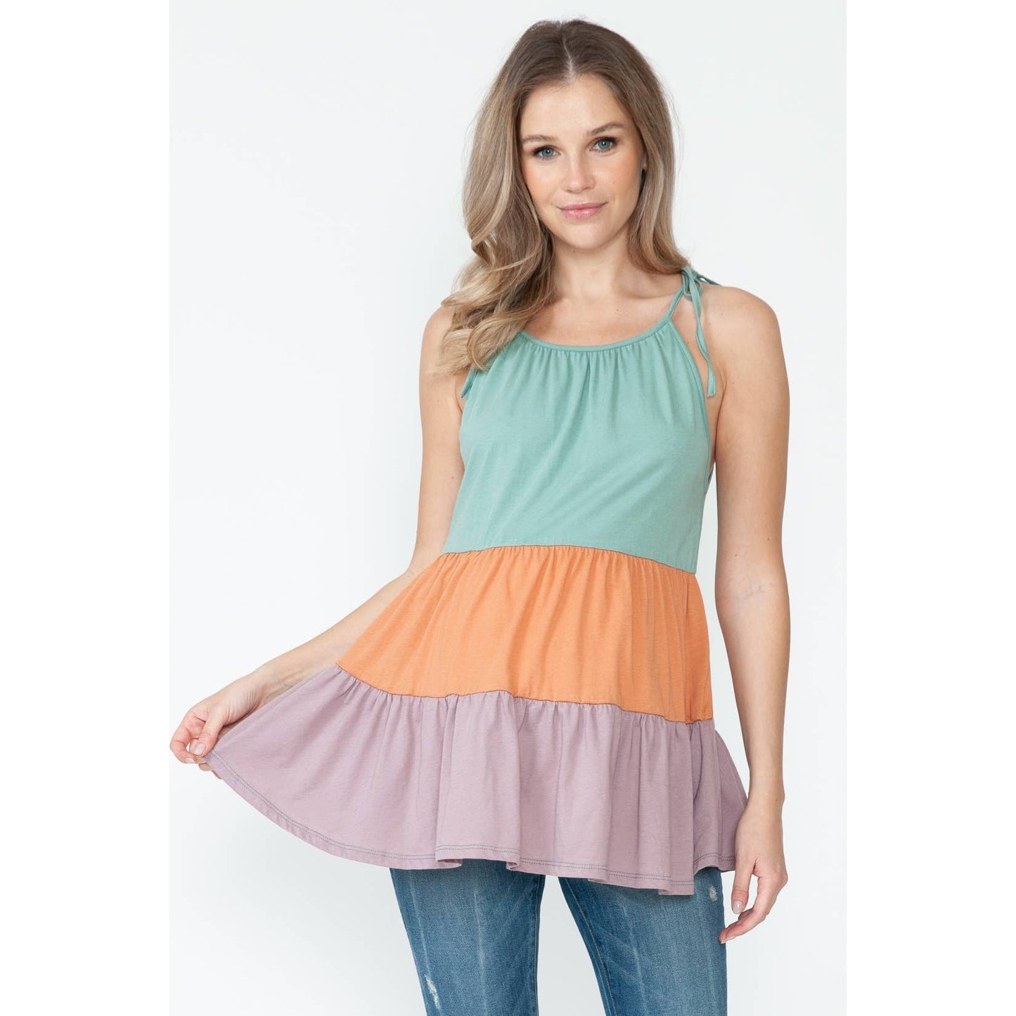 Maternity Sleeveless Tiered Baby Doll Top