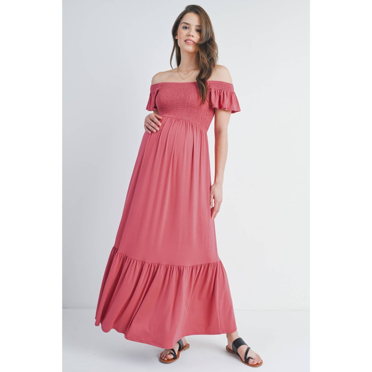 Off Shoulder Multi-Way Maternity Ruffle Maxi Dress