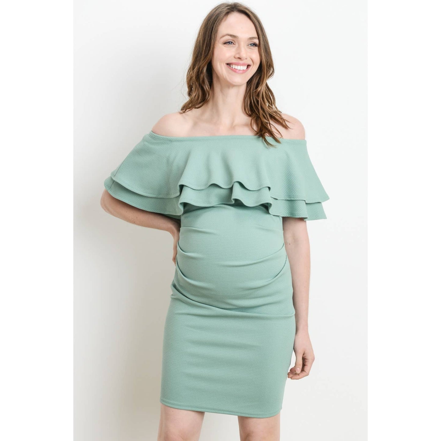 Off The Shoulder Ruffle Maternity Mini Dress