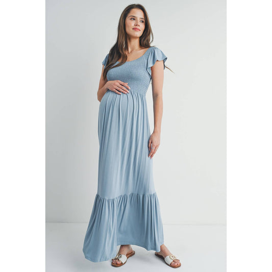 Off Shoulder Multi-Way Maternity Ruffle Maxi Dress