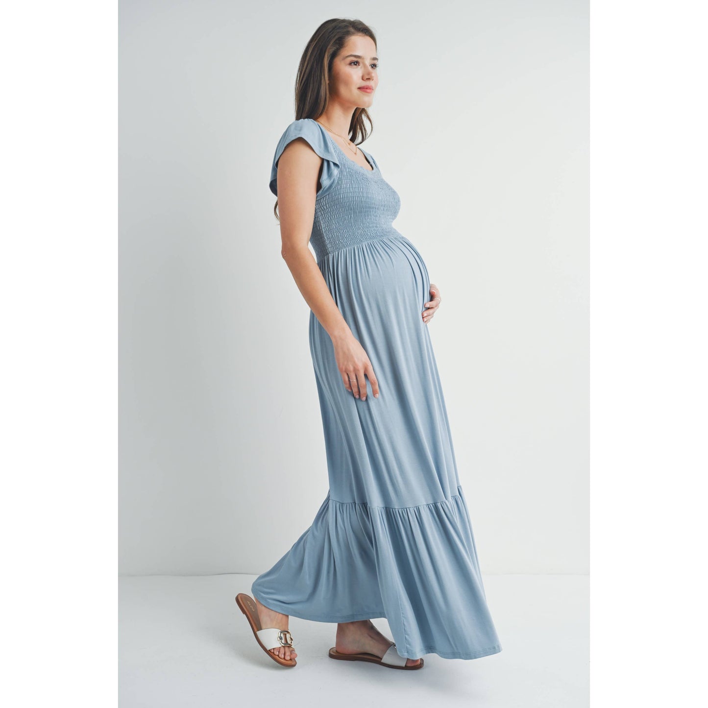 Off Shoulder Multi-Way Maternity Ruffle Maxi Dress