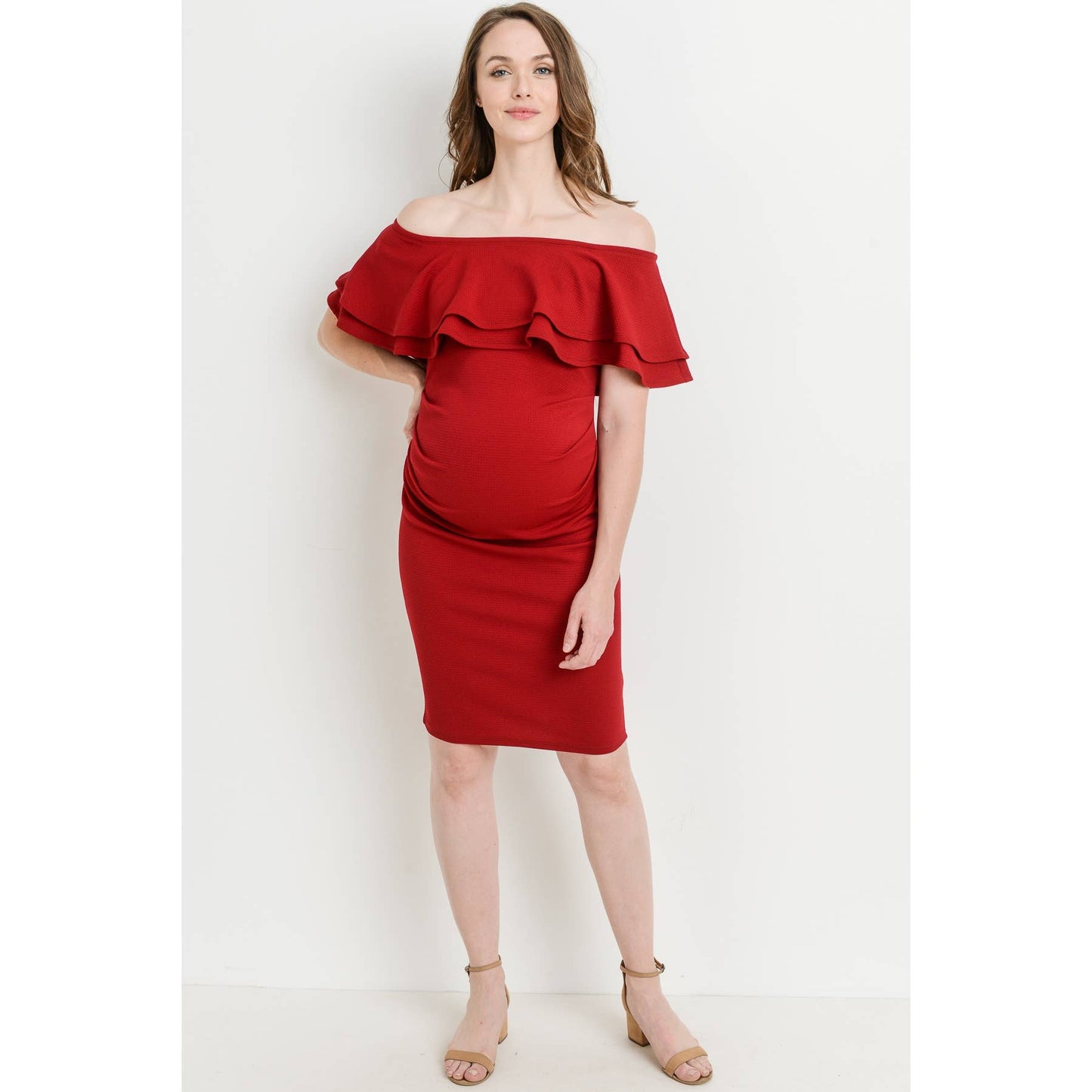 Off The Shoulder Ruffle Maternity Mini Dress