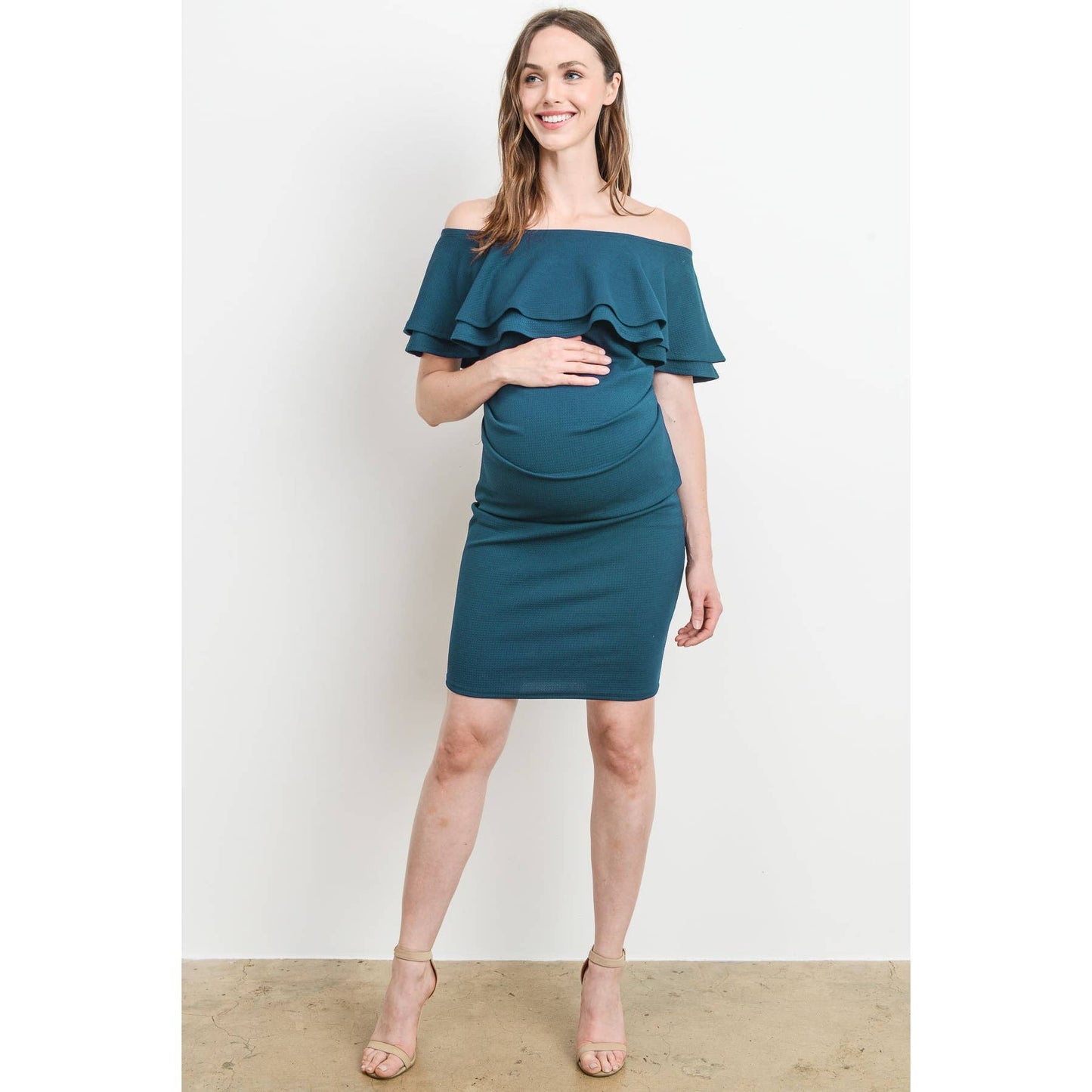 Off The Shoulder Ruffle Maternity Mini Dress