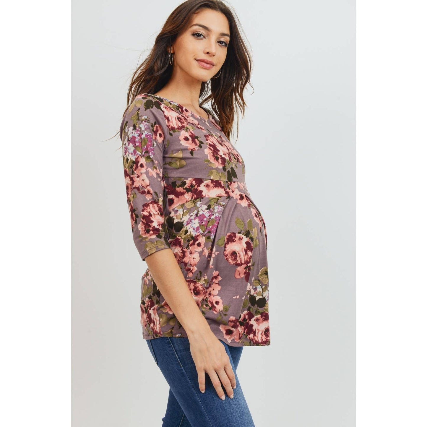 Floral Pleated Peplum Maternity Top