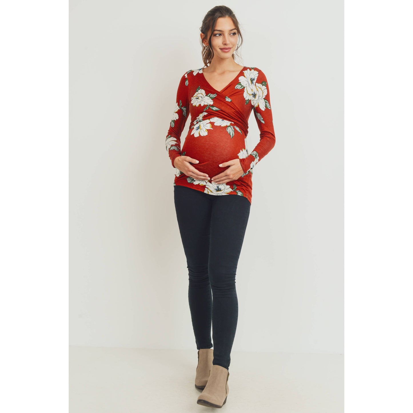 Floral Print Wrap Tie Back Maternity Nursing Top