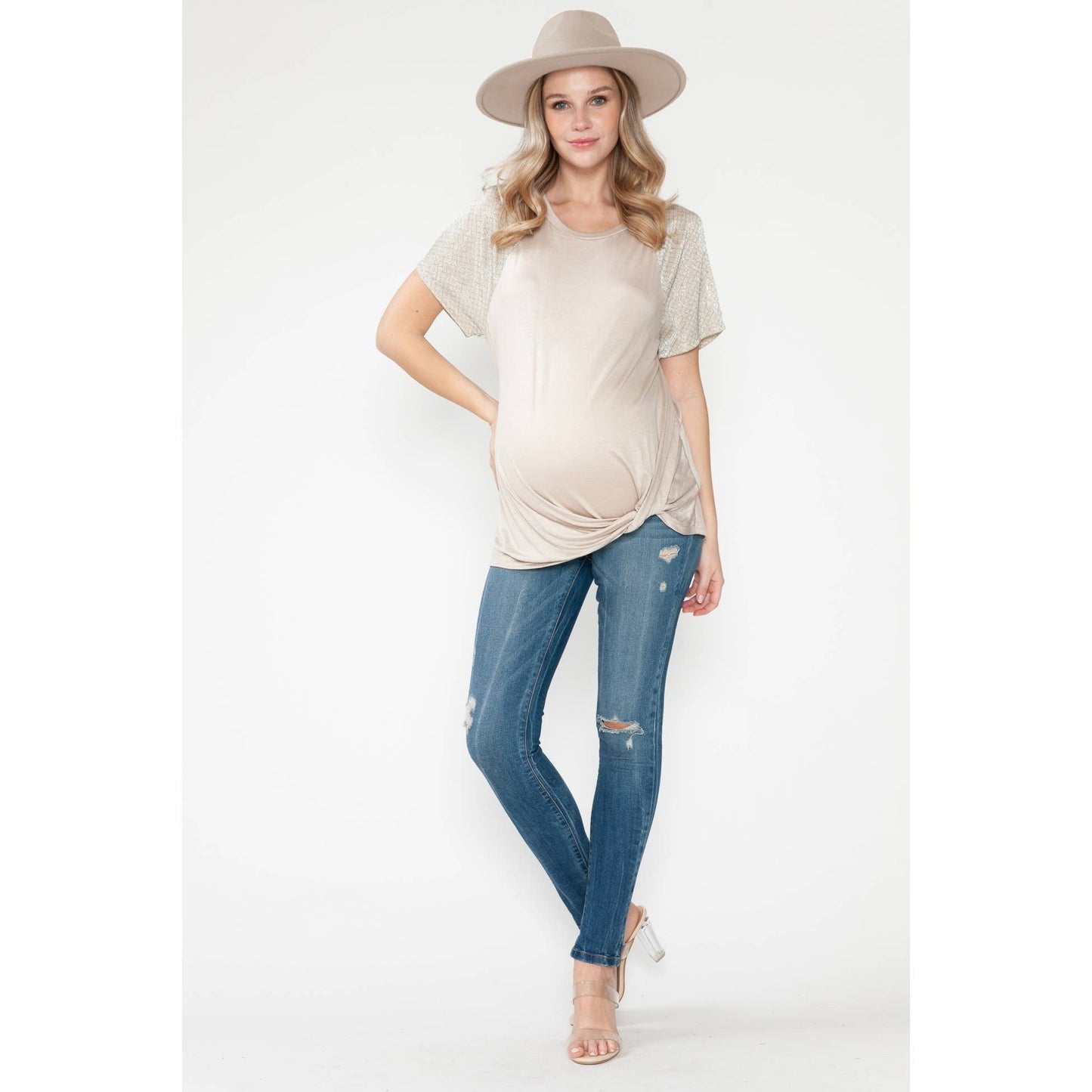 Maternity Sparlke Front Basic Solid Top