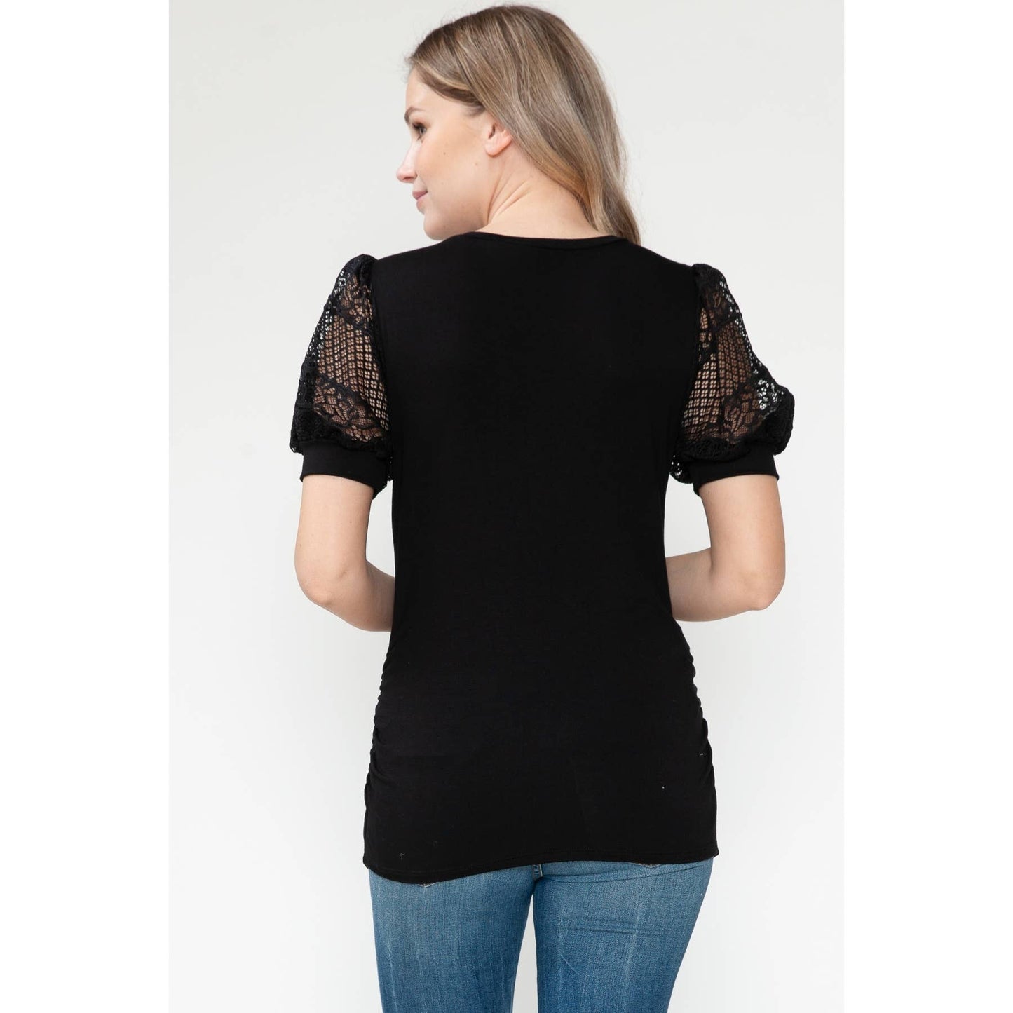 Maternity Lace See-through Balloon Short Sleeve Basic Top