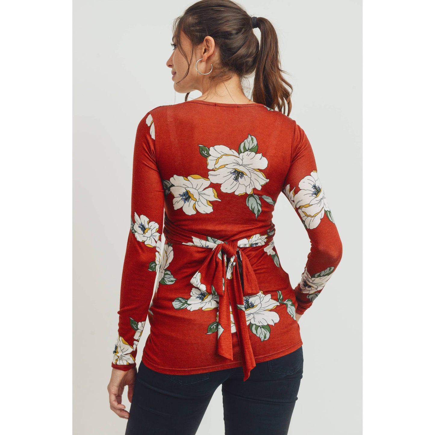 Floral Print Wrap Tie Back Maternity Nursing Top