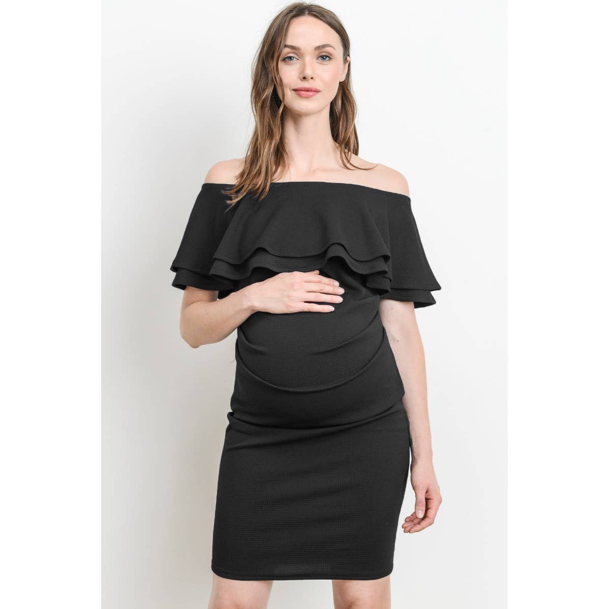 Off The Shoulder Ruffle Maternity Mini Dress