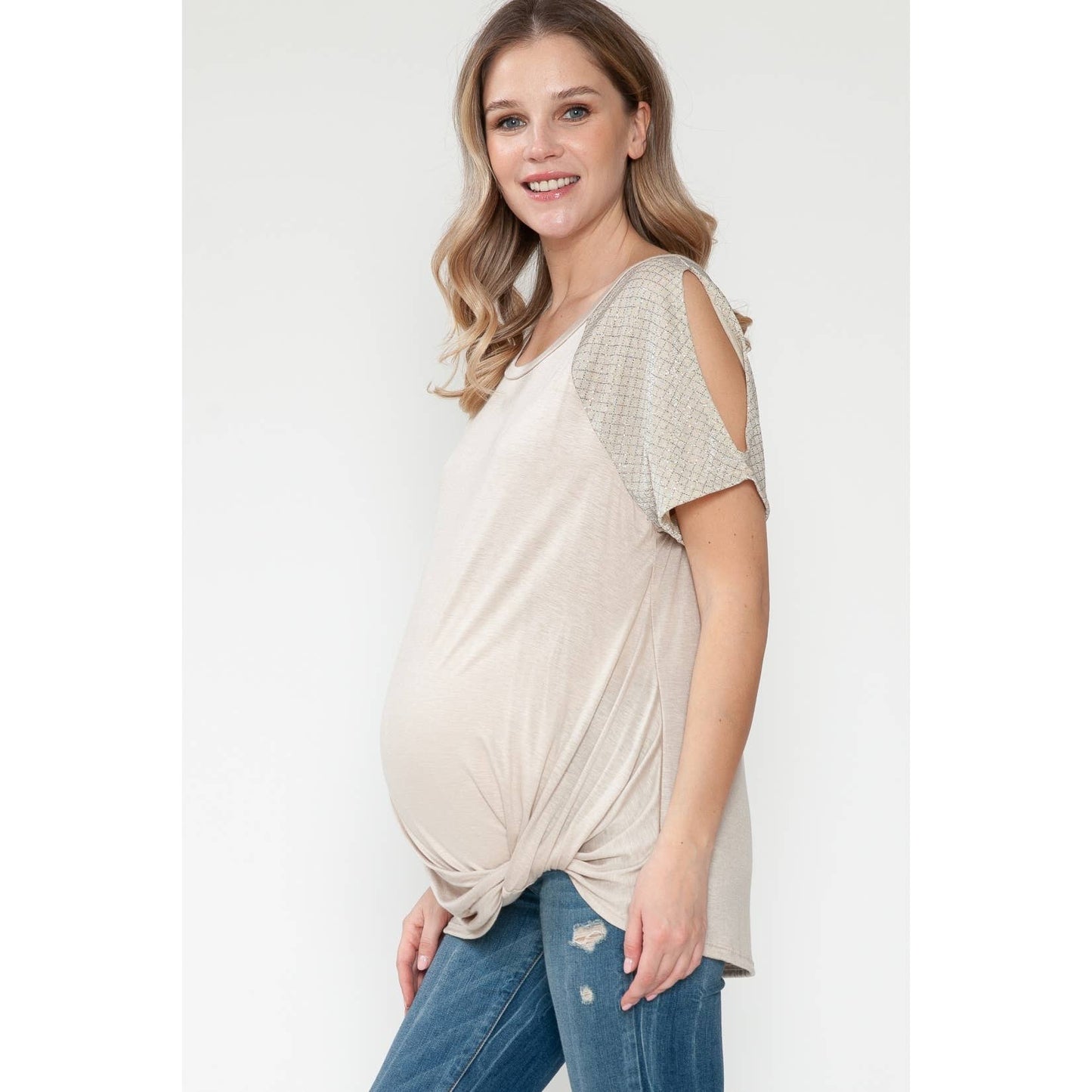 Maternity Sparlke Front Basic Solid Top