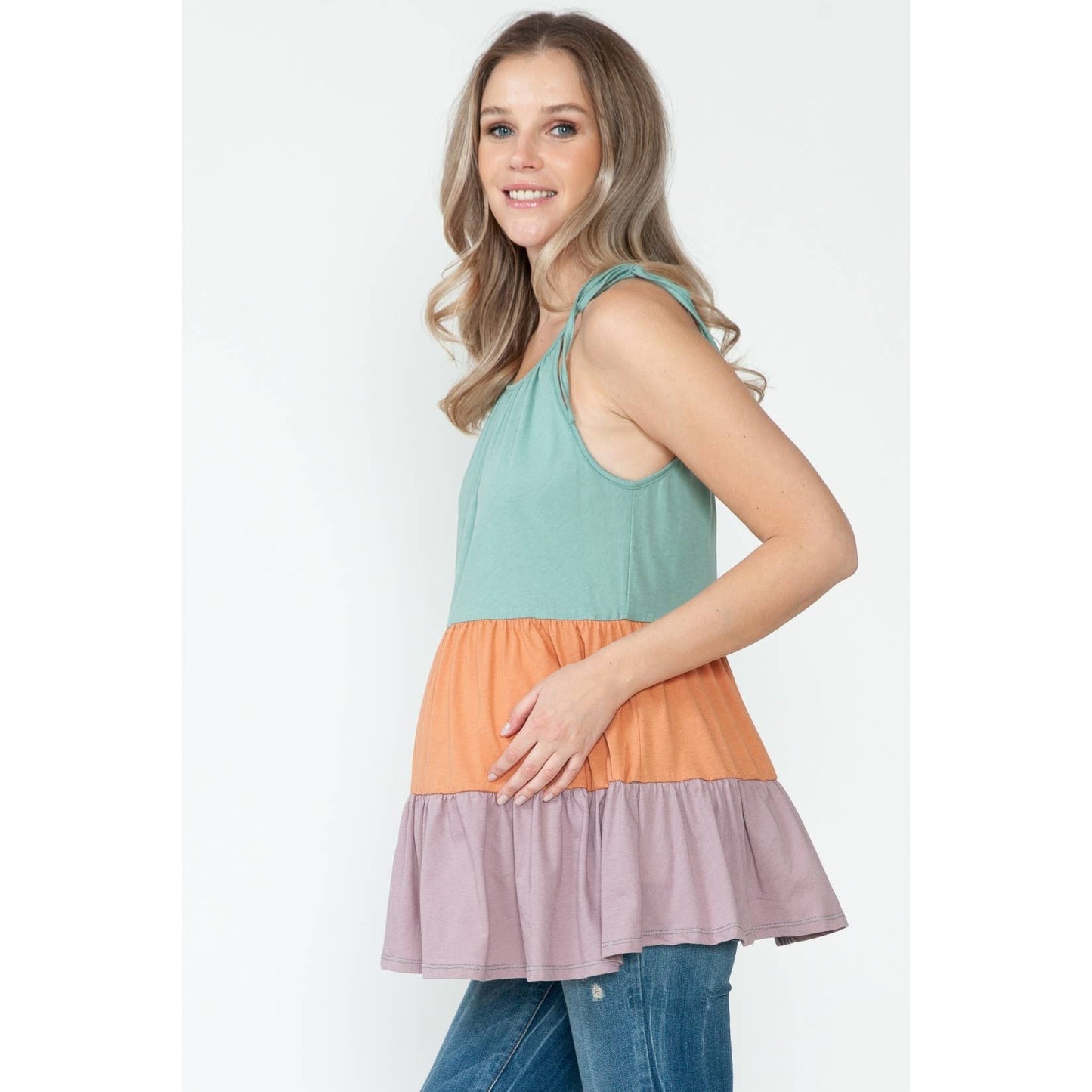 Maternity Sleeveless Tiered Baby Doll Top