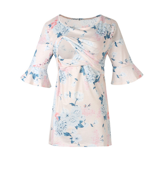 Floral Mid Sleeve Nursing Maternity Shirt