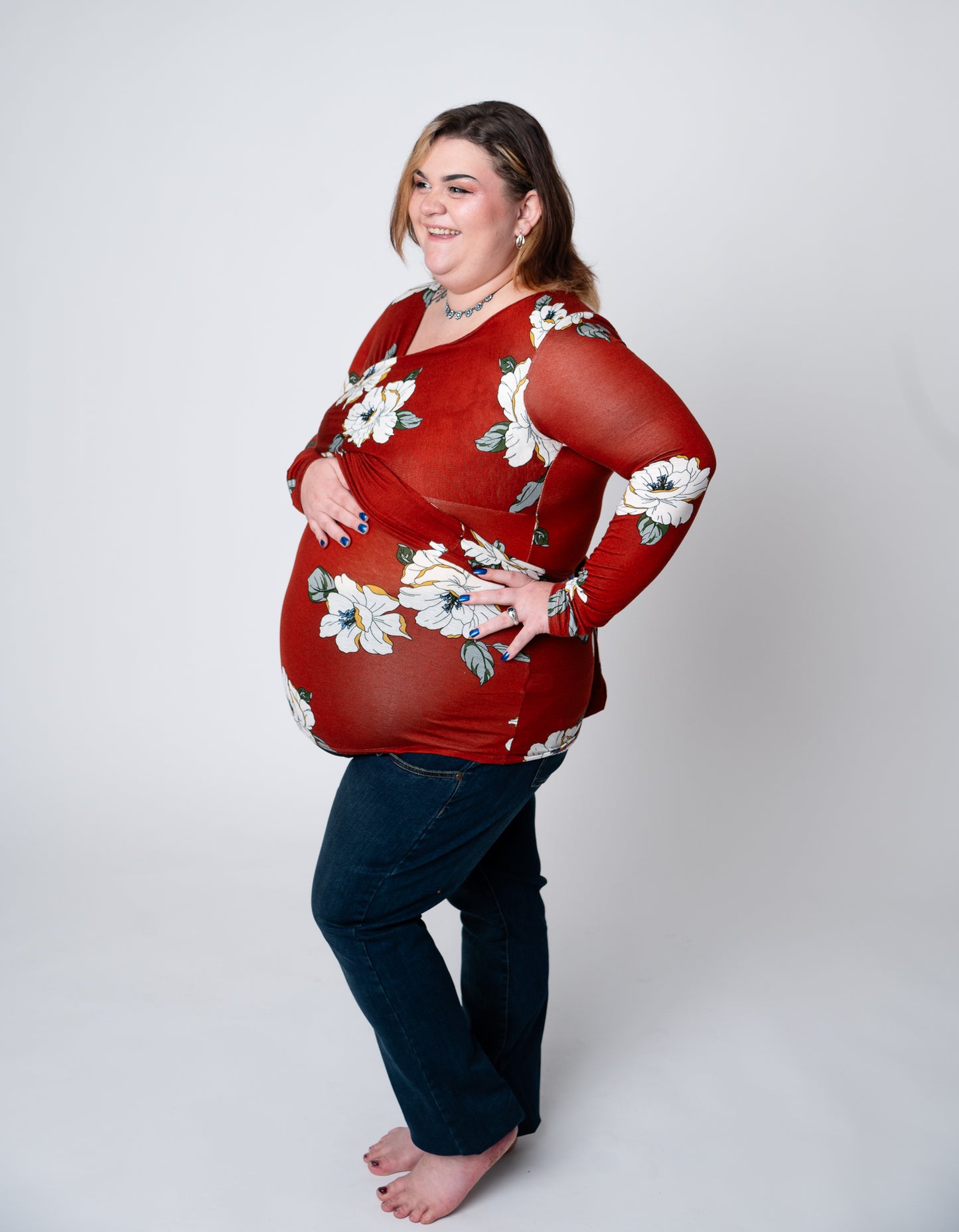 Floral Print Wrap Tie Back Maternity Nursing Top