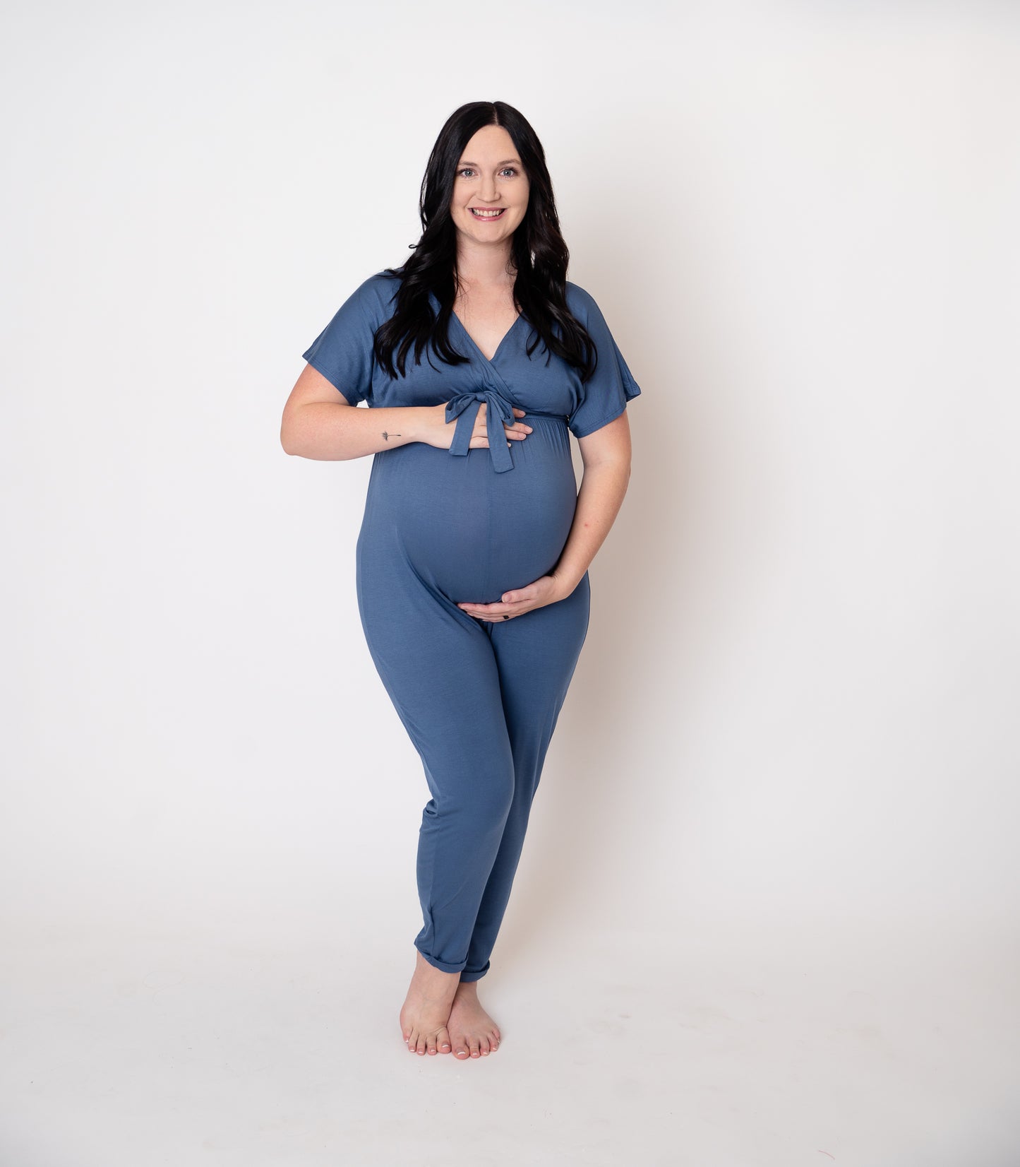 Dolman Sleeve Tie Waist Maternity Nursing Jumpsuit