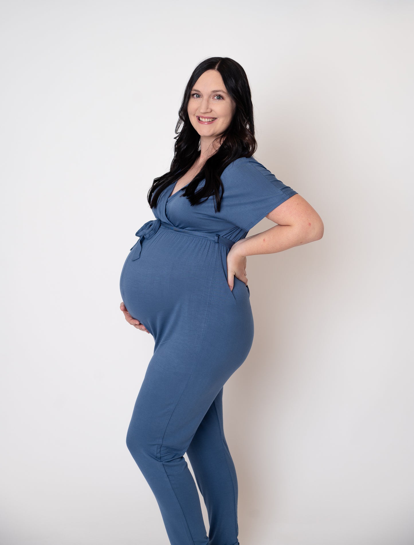 Dolman Sleeve Tie Waist Maternity Nursing Jumpsuit